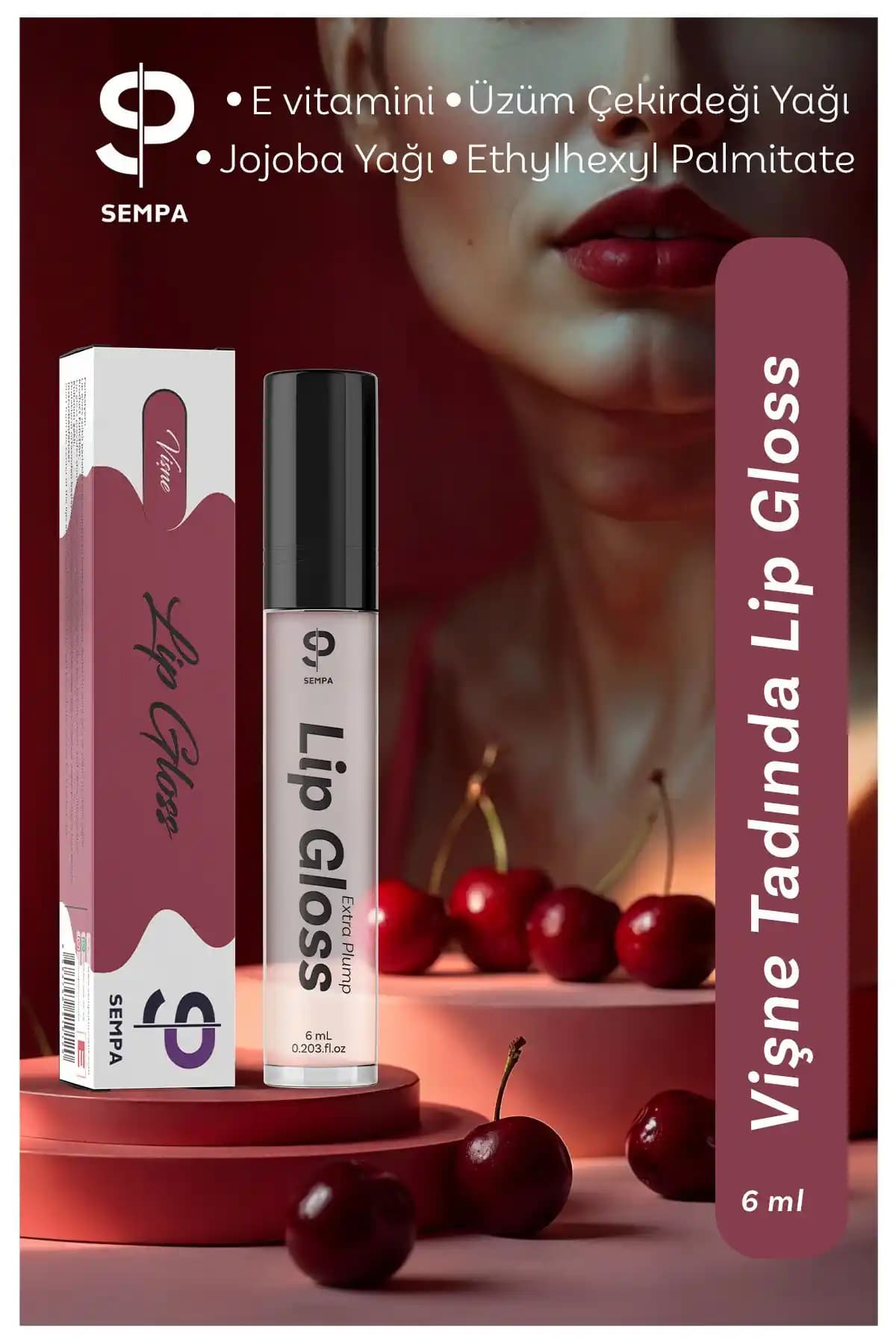 Vişneli Dudak Dolgunlaştırıcı ve Parlatıcı Lip Gloss: Doğal ve Kalıcı Dudak Görünümü