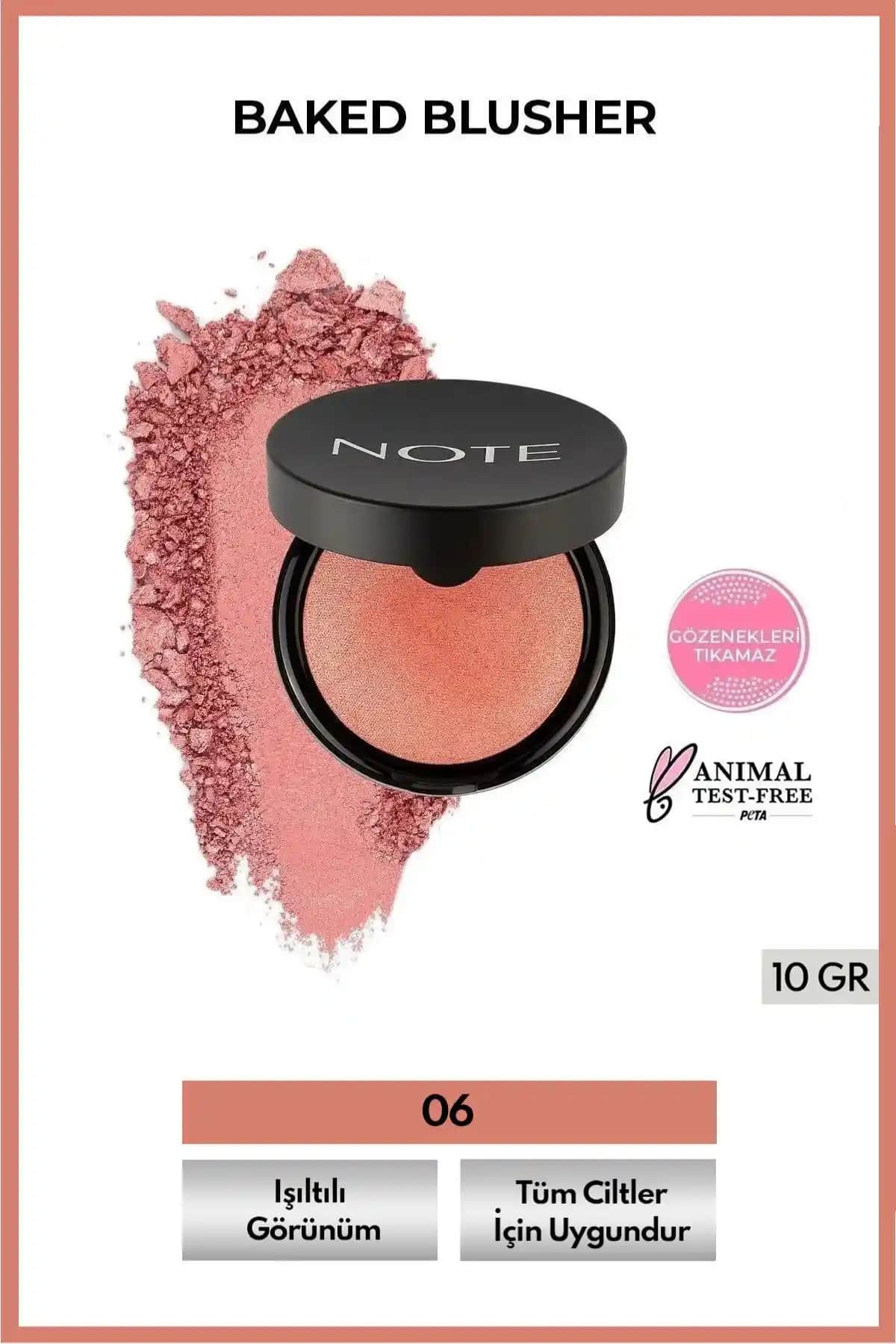 Note Cosmetics Baked Blusher 06 Hot Rose Işıltılı Toz Allık Doğal ve Canlı Görünüm İçin