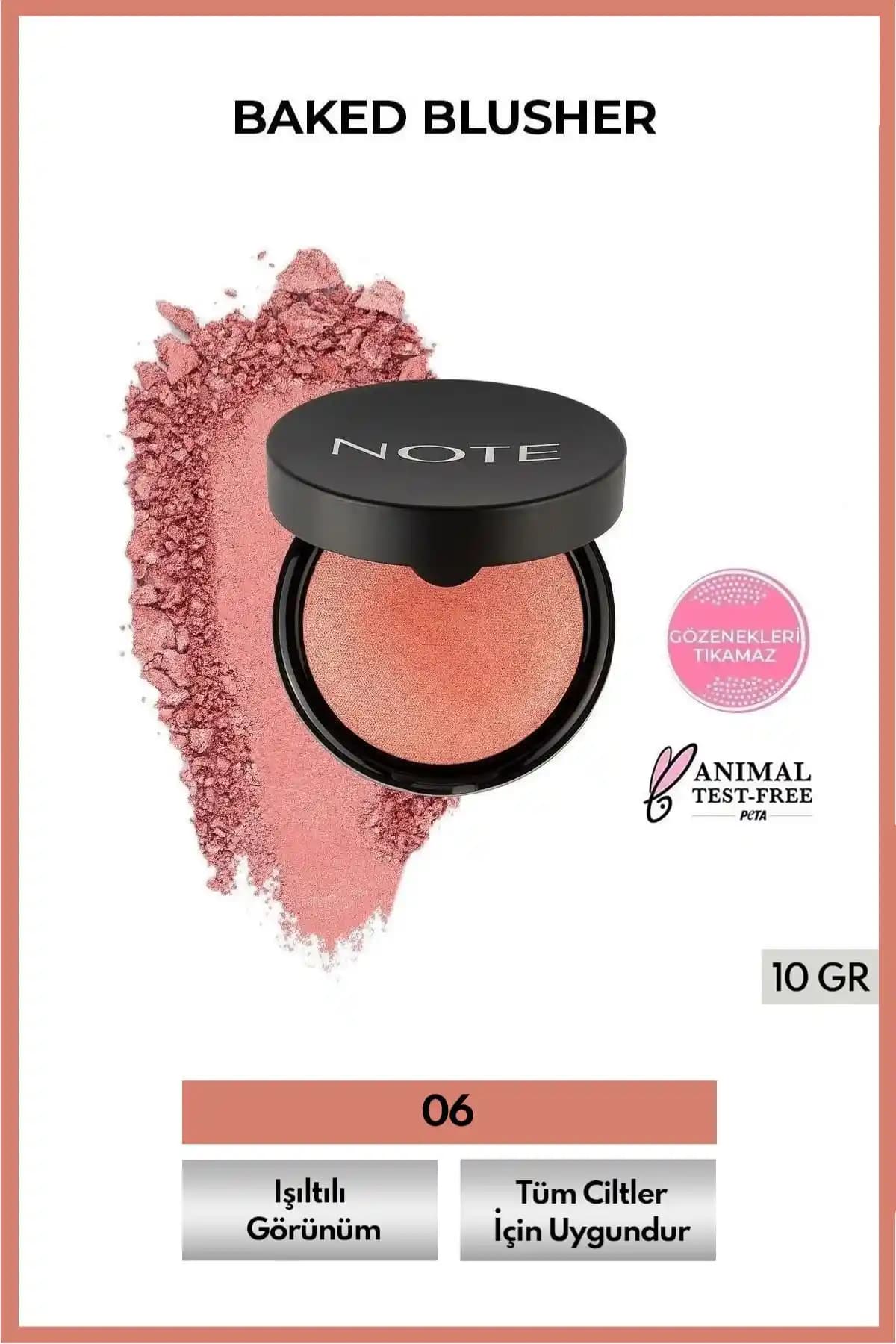 Note Cosmetics Baked Blusher 06 Hot Rose Işıltılı Toz Allık Doğal ve Canlı Görünüm İçin