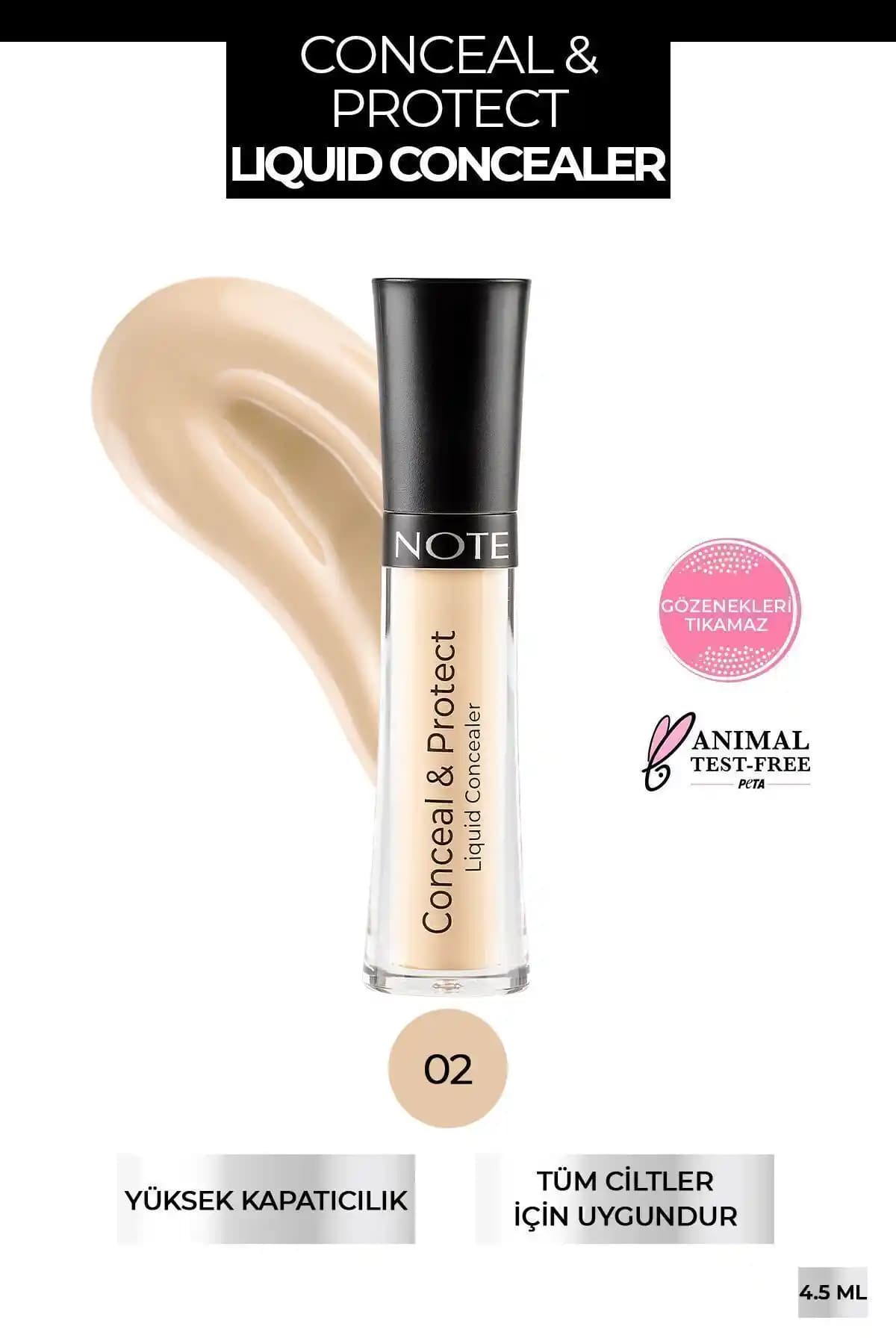 Note Cosmetics Conceal & Protect Likit Göz Altı Kapatıcısı yüksek kapatıcılık ve doğal görünüm sağlar