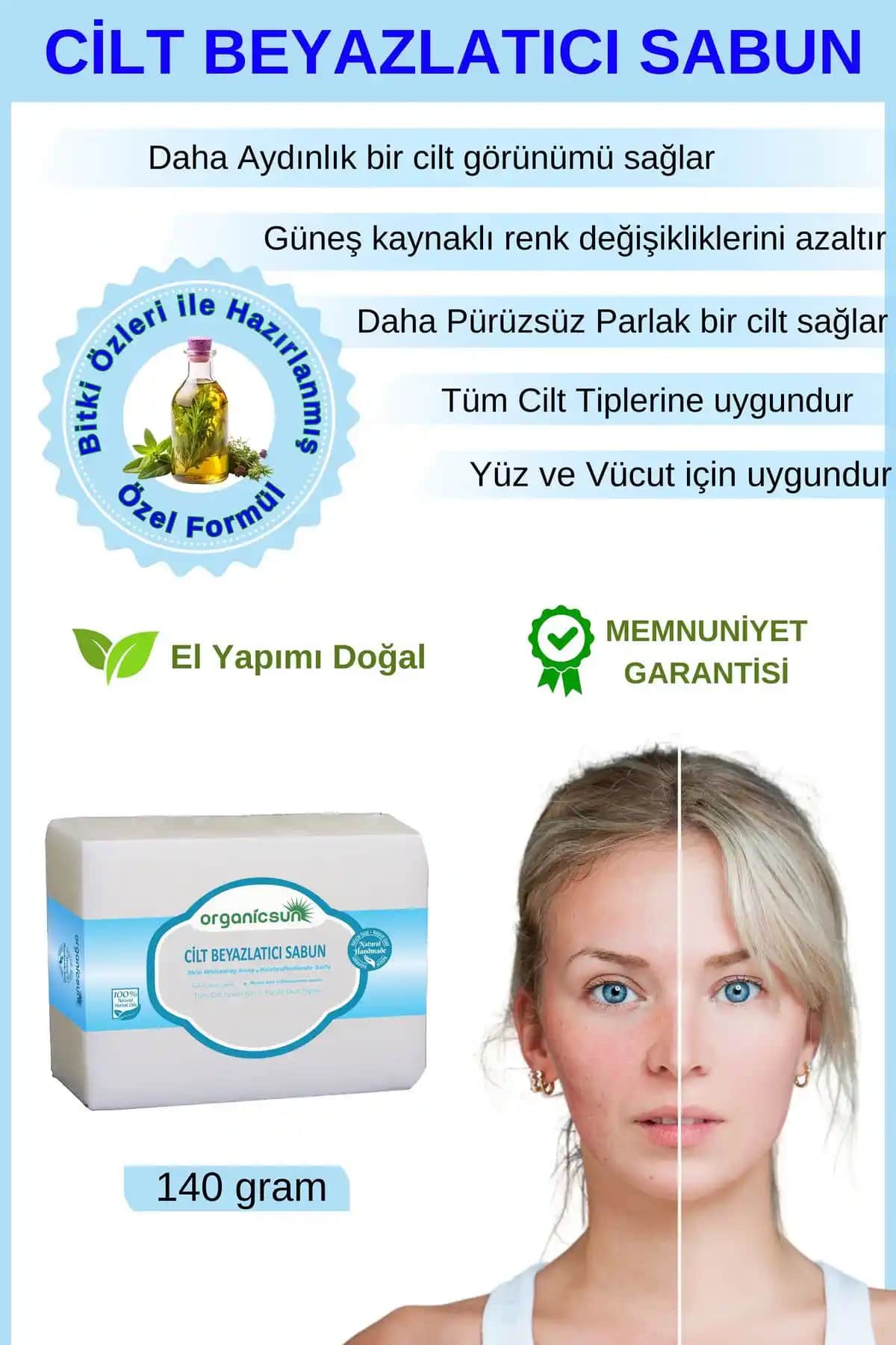 Organicsun Doğal Cilt Beyazlatıcı Sabun: Doğal İçeriklerle Cilt Tonunu Eşitleyen ve Aydınlatan Ürün