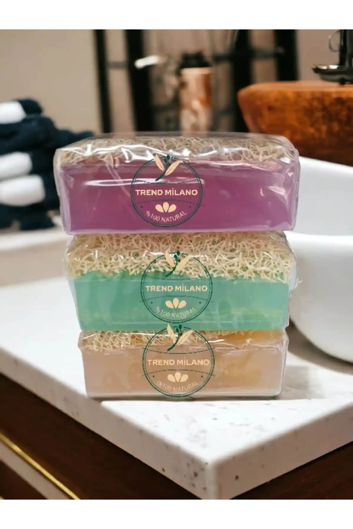 TrendMilano 3'lü Doğal Kabak Lifli Sabun Seti ile Güçlü ve Doğal Cilt Temizliği