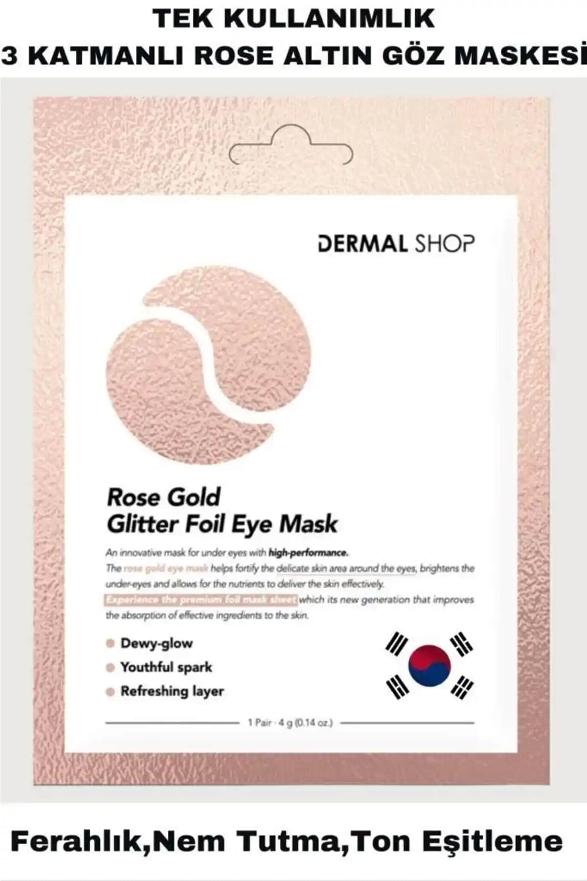 Dermal Rose Gold Glitter Foil Tek Kullanımlık Göz Maskesi ile Göz Çevresi Canlandırma ve Aydınlatma