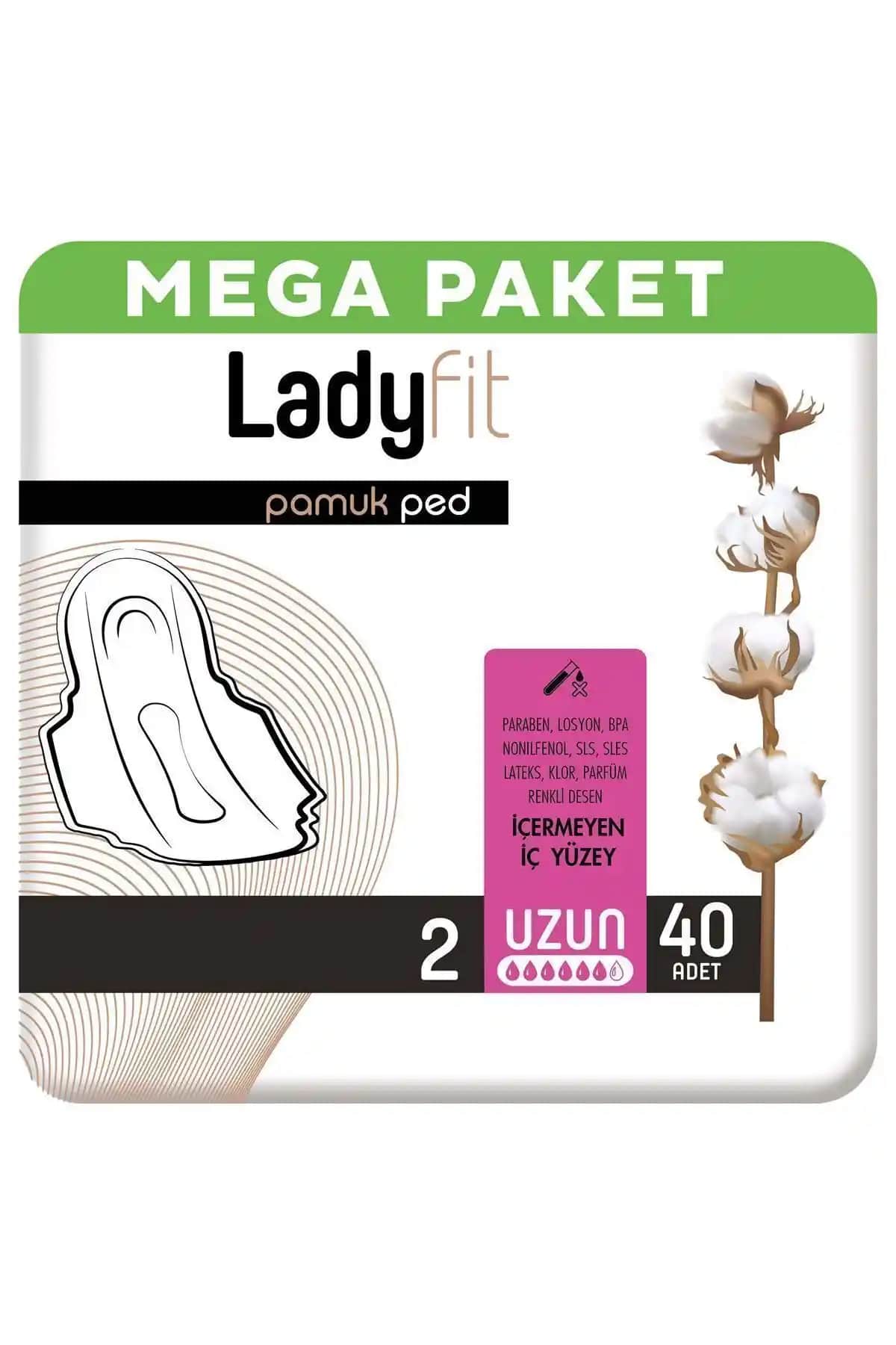 Lady Fit Pamuk Ped Mega Uzun 40 Ped ile Günlük Hijyen ve Konfor Sağlayın