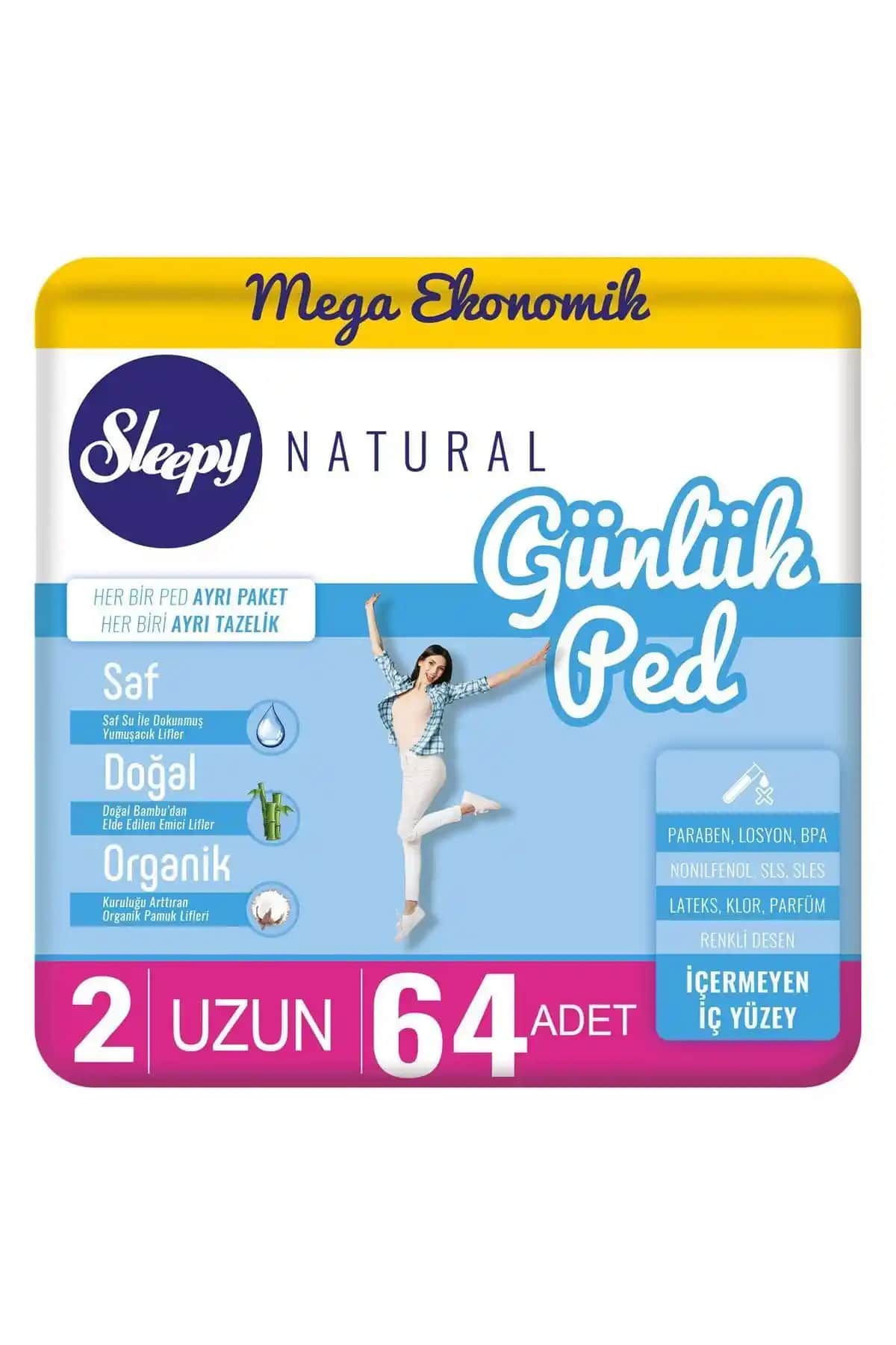 Sleepy Natural Günlük Ped 64 Adet Organik ve Hassas Ciltler İçin Güvenilir Kullanım