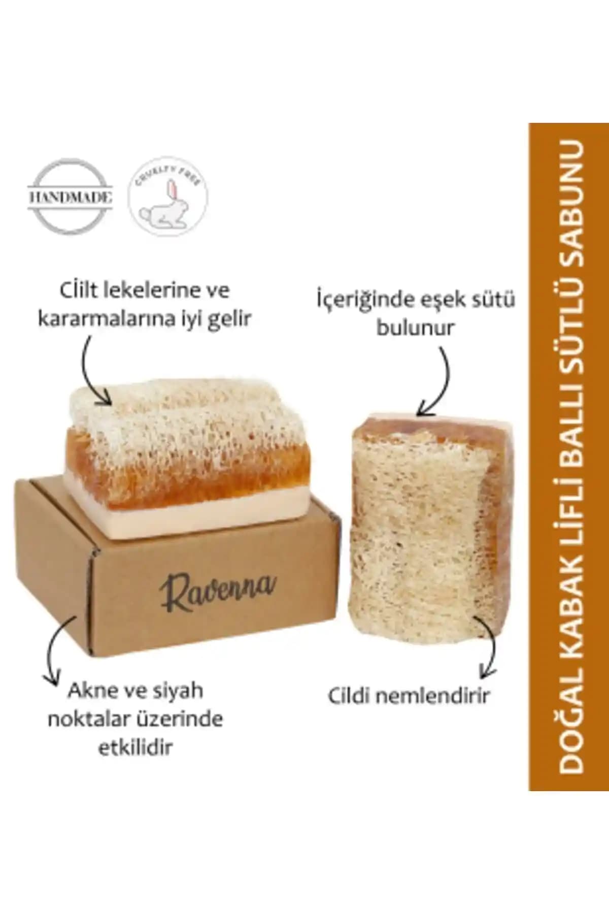 RAVENNA Doğal Kabak Lifli El Yapımı Ballı Eşek Sütlü Sabun Cilt Temizliği ve Yenileme İçin