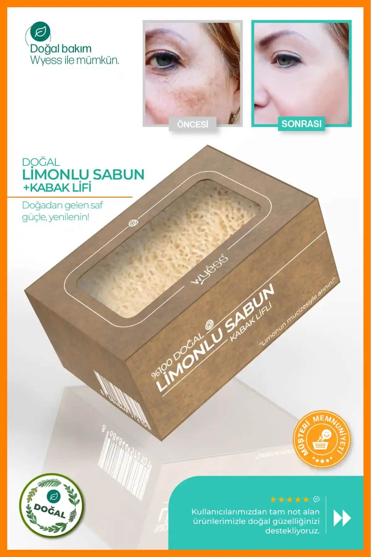 Wyess Doğal Kabak Lifli Limonlu Sabun 120 gr - Doğal ve Etkili Temizlik Çözümü