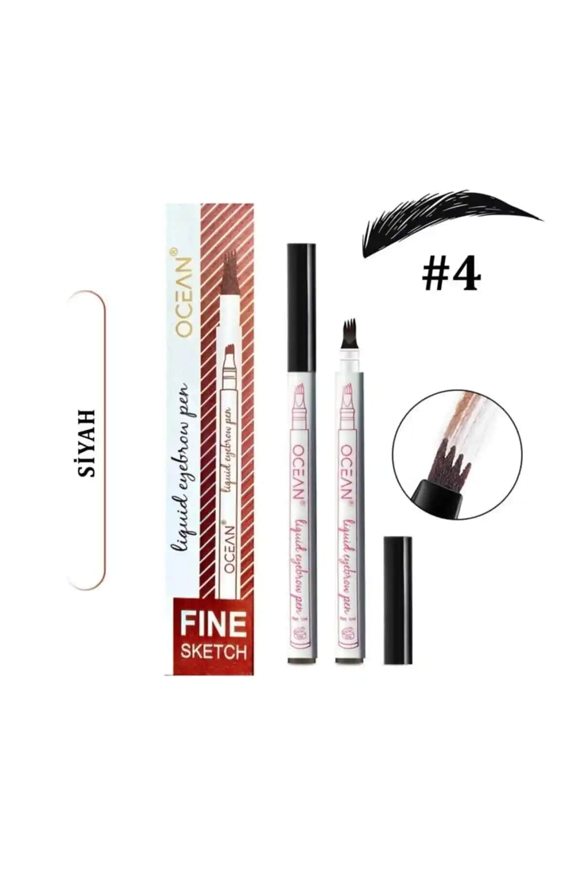 Ocean Kalıcı Likit Kaş Şekillendirici Kalem Siyah 04 - Suya ve Tere Dayanıklı Doğal Görünüm