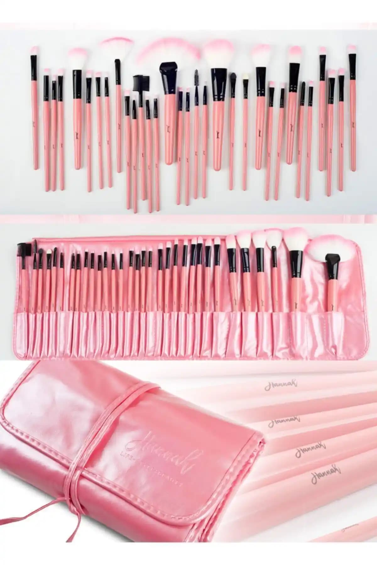 Hannah Pembe Çantalı 32 Parça Makyaj Fırça Seti Şık Tasarım ve Yüksek Kaliteyle Sunulur
