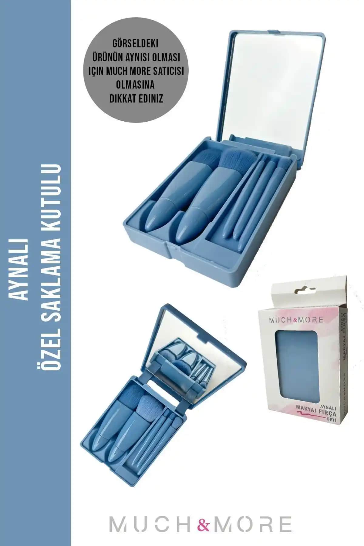 Much and More Taşınabilir Mavi 5'li Makyaj Fırça Seti Şık ve Pratik Tasarım