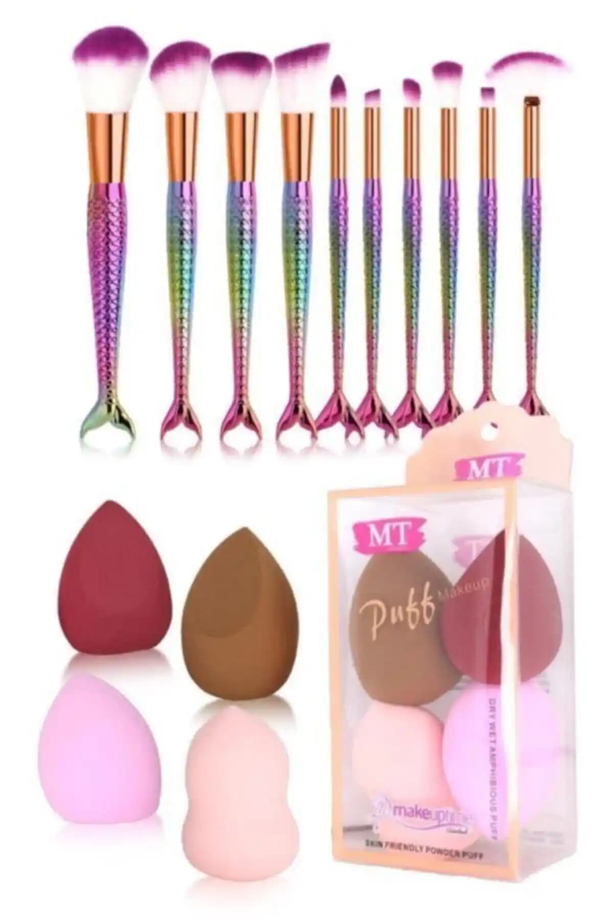 Müjgan 10'lu Gökkuşağı Balık Fırça ve Sünger Seti ile Makyajda Mükemmelliği Yakala