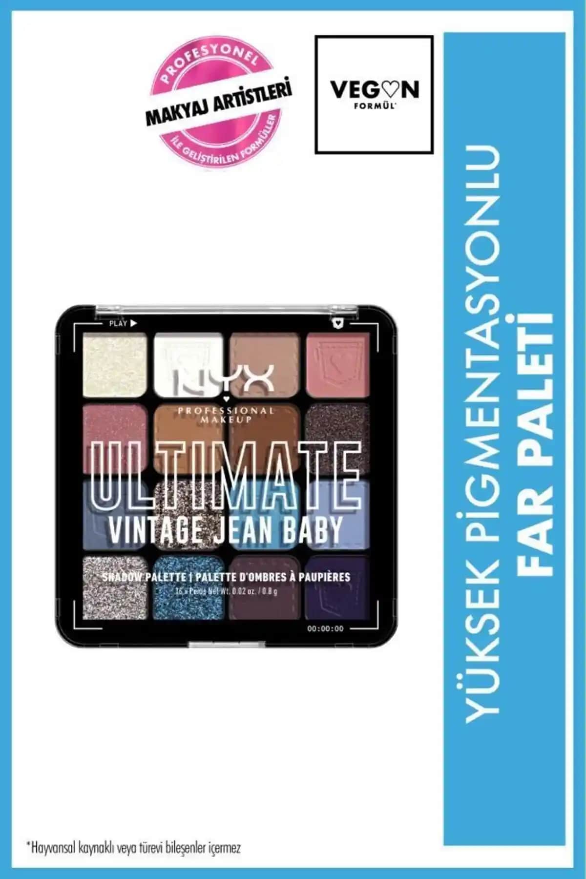 NYX Ultimate Göz Farı Paleti Vintage Jean Baby Renkli ve Işıltılı Göz Makyajı İçin