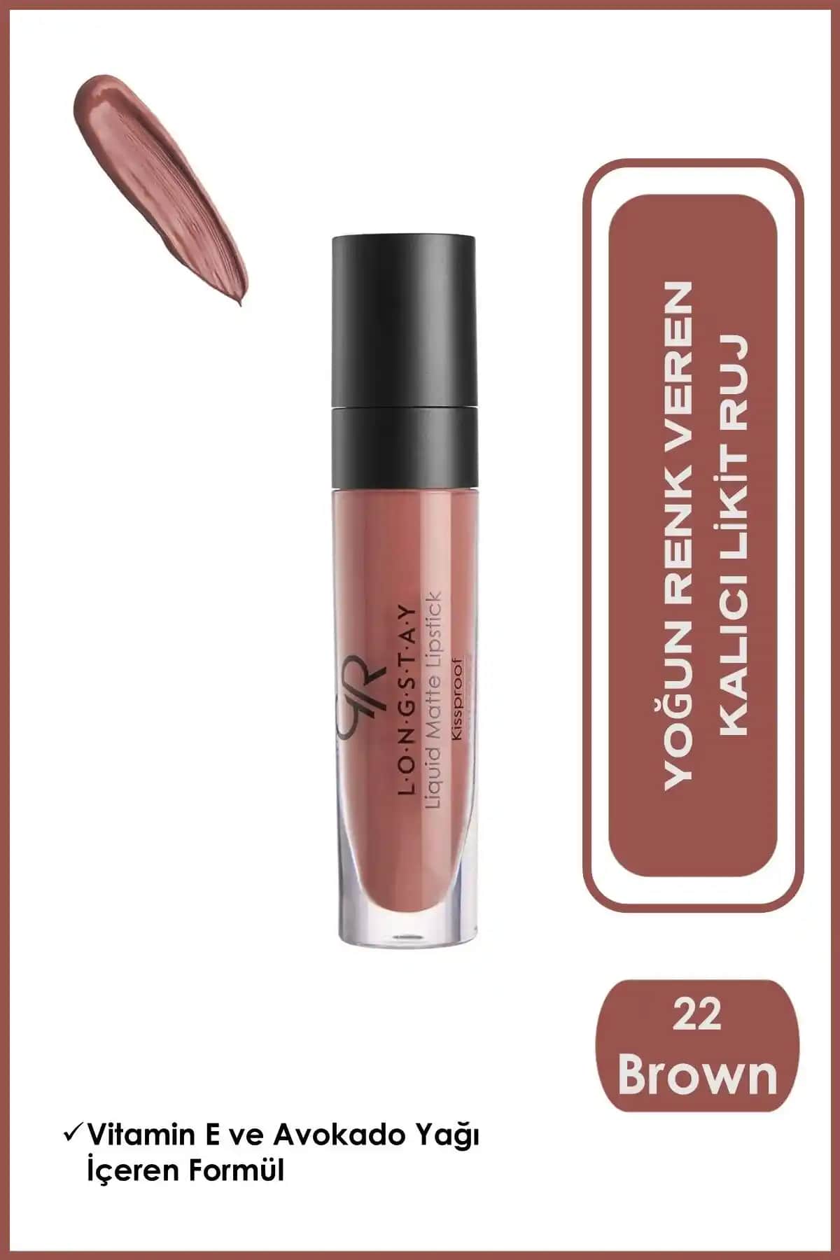 Golden Rose Longstay Liquid Matte Ruj No: 22 Kahverengi - Uzun Süre Kalıcı ve Şık Makyaj Ürünü