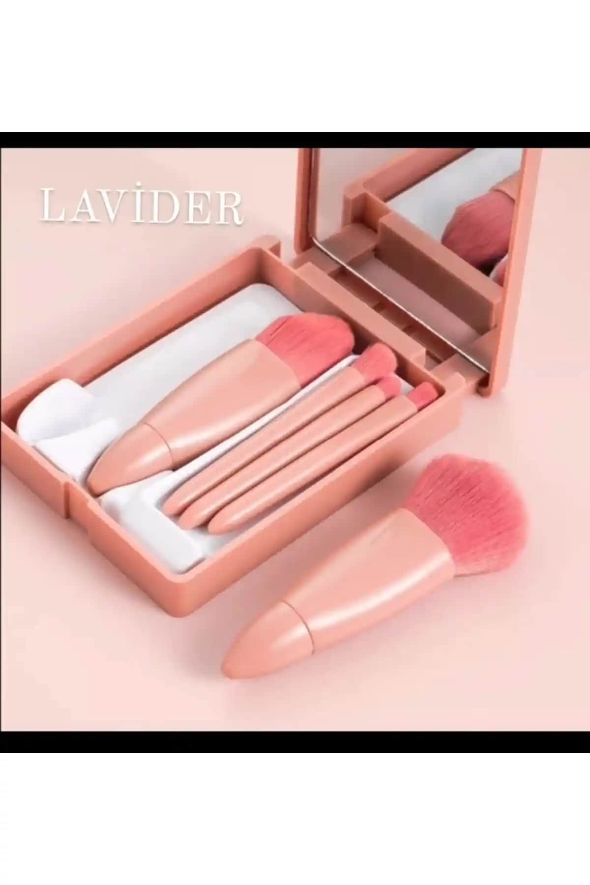 Lavider 5'li Aynalı Taşınabilir Makyaj Fırça Seti Profesyonel ve Pratik Kullanım İçin