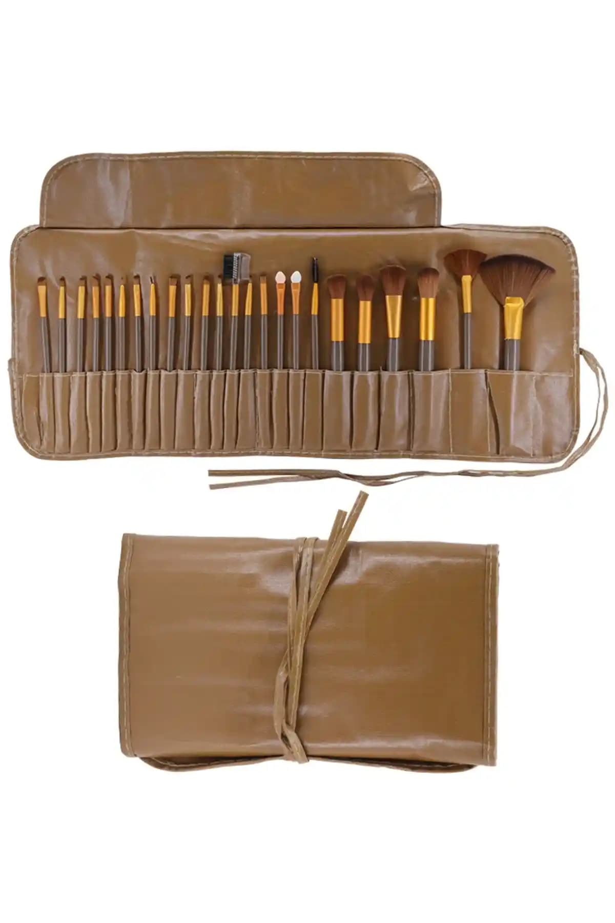 Makyaj Tutkunları İçin MUJGAN 24'lü Fırça Seti ve Şık Deri Çanta Tasarımı