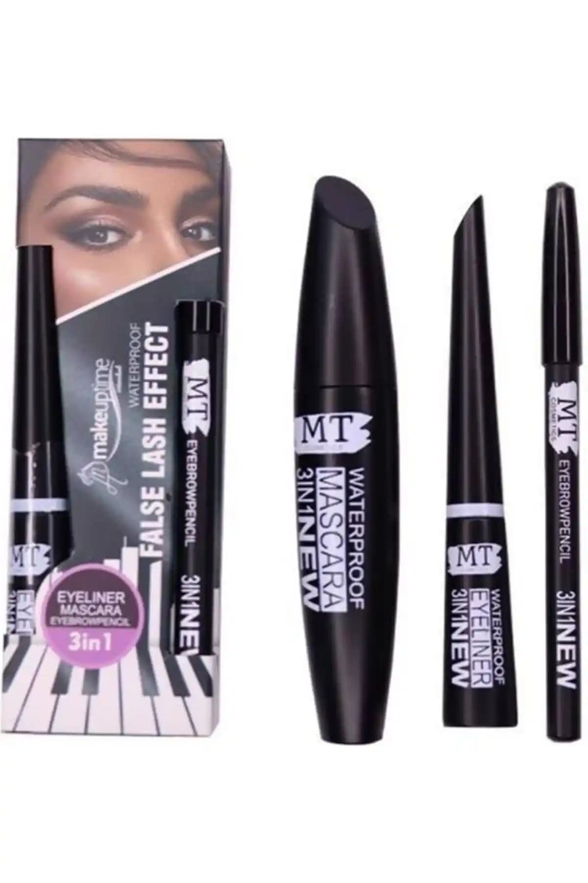 MUJGAN MT 3'ü Bir Arada Suya Dayanıklı Maskara, Kalem ve Eyeliner Seti