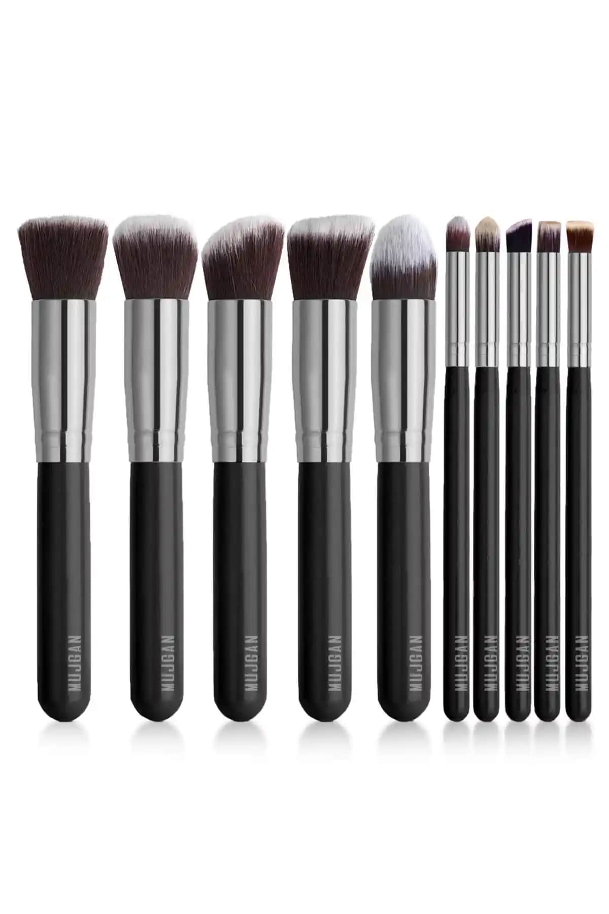 MUJGAN Siyah Saplı 10'lu Makyaj Fırça Seti Profesyonel ve Şık Tasarım