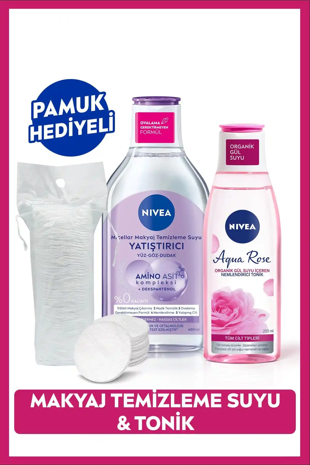 NIVEA Yatıştırıcı Micellar Makyaj Temizleme Suyu ve Aqua Rose Nemlendirici Tonik Seti