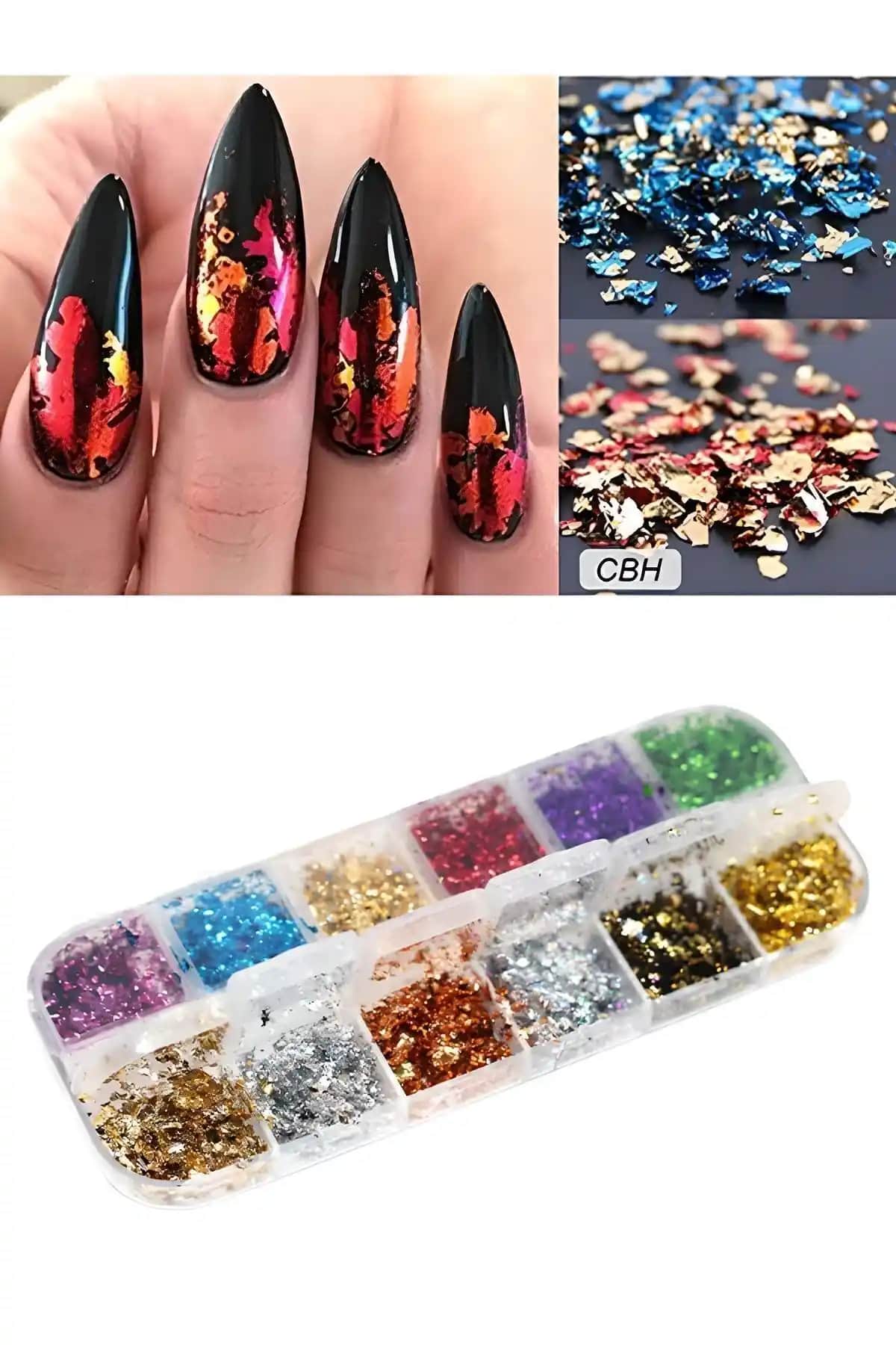Ocean Tırnak Süsleme Folyo Parçaları Renkli ve Parlak Nail Art Seti Profesyonel Kullanım