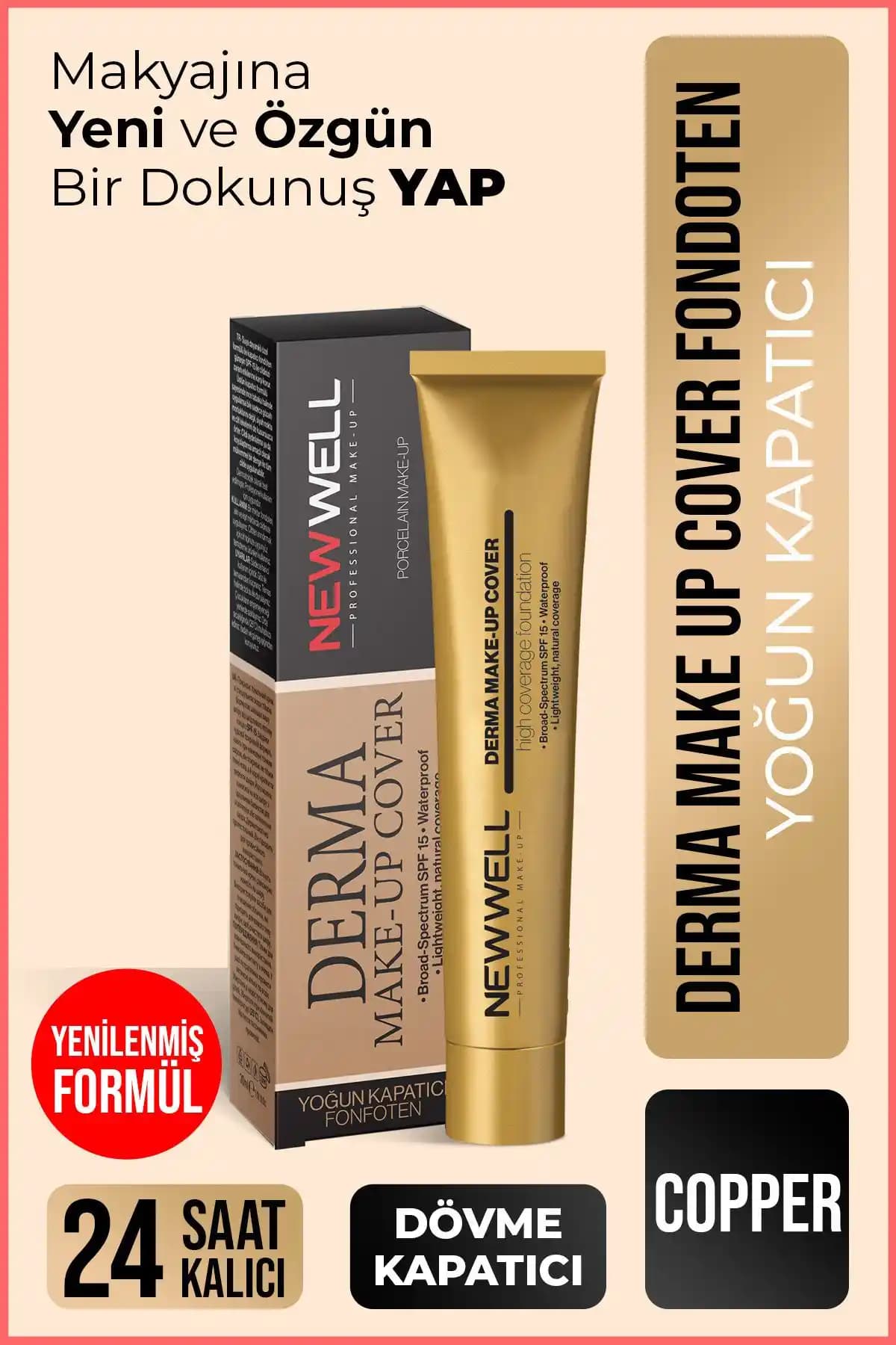 Well Derma Make-up Cover Foundation Copper: Yüksek Kapatıcılık ve Uzun Süre Kalıcılık Sağlayan Makyaj Temeli