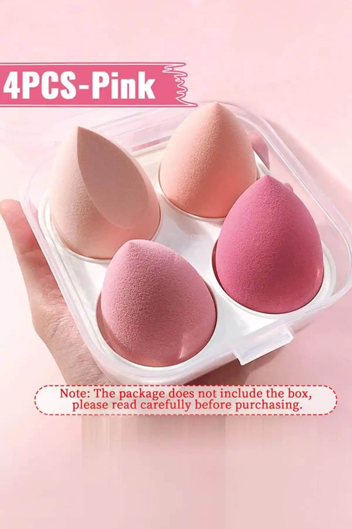 H&E Design Pembe Renkli 4'lü Standlı Makyaj Süngeri Seti Estetik ve Fonksiyonellik