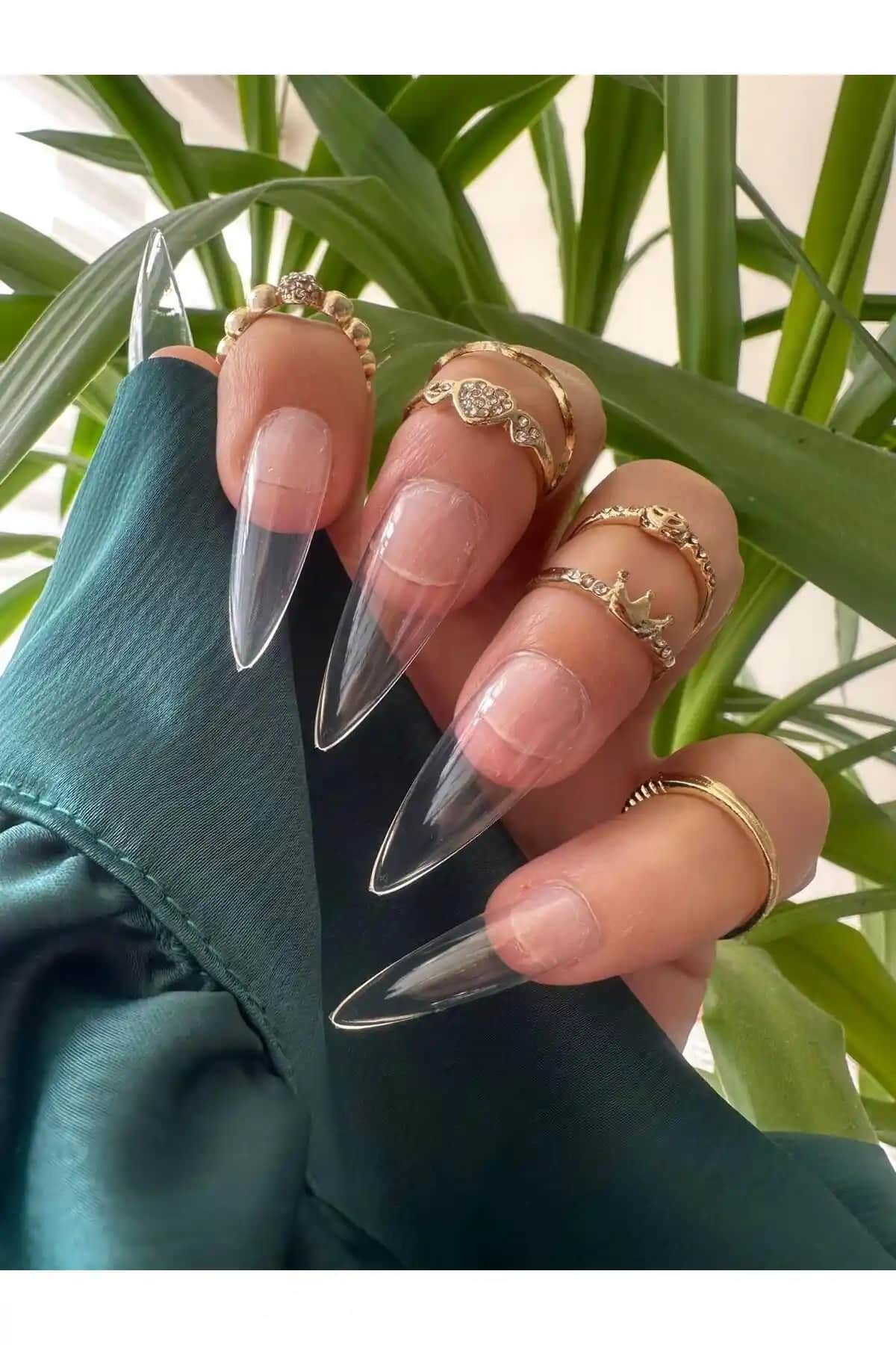 SYBELLE Kozmetik Şeffaf Stiletto Takma Tırnak Seti 20 Adet Estetik ve Dayanıklı