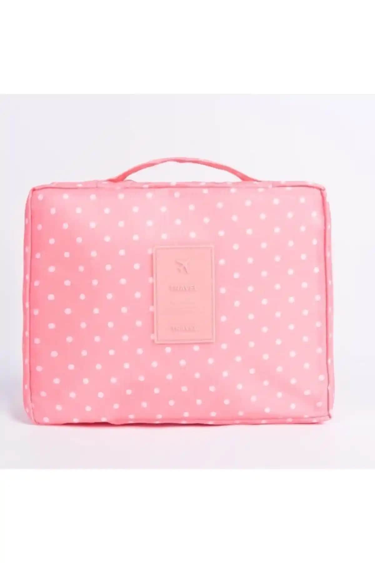 Batekso Kadın Pembe Puantiye Desenli Makyaj Çantası Şıklık ve İşlevsellik Bir Arada