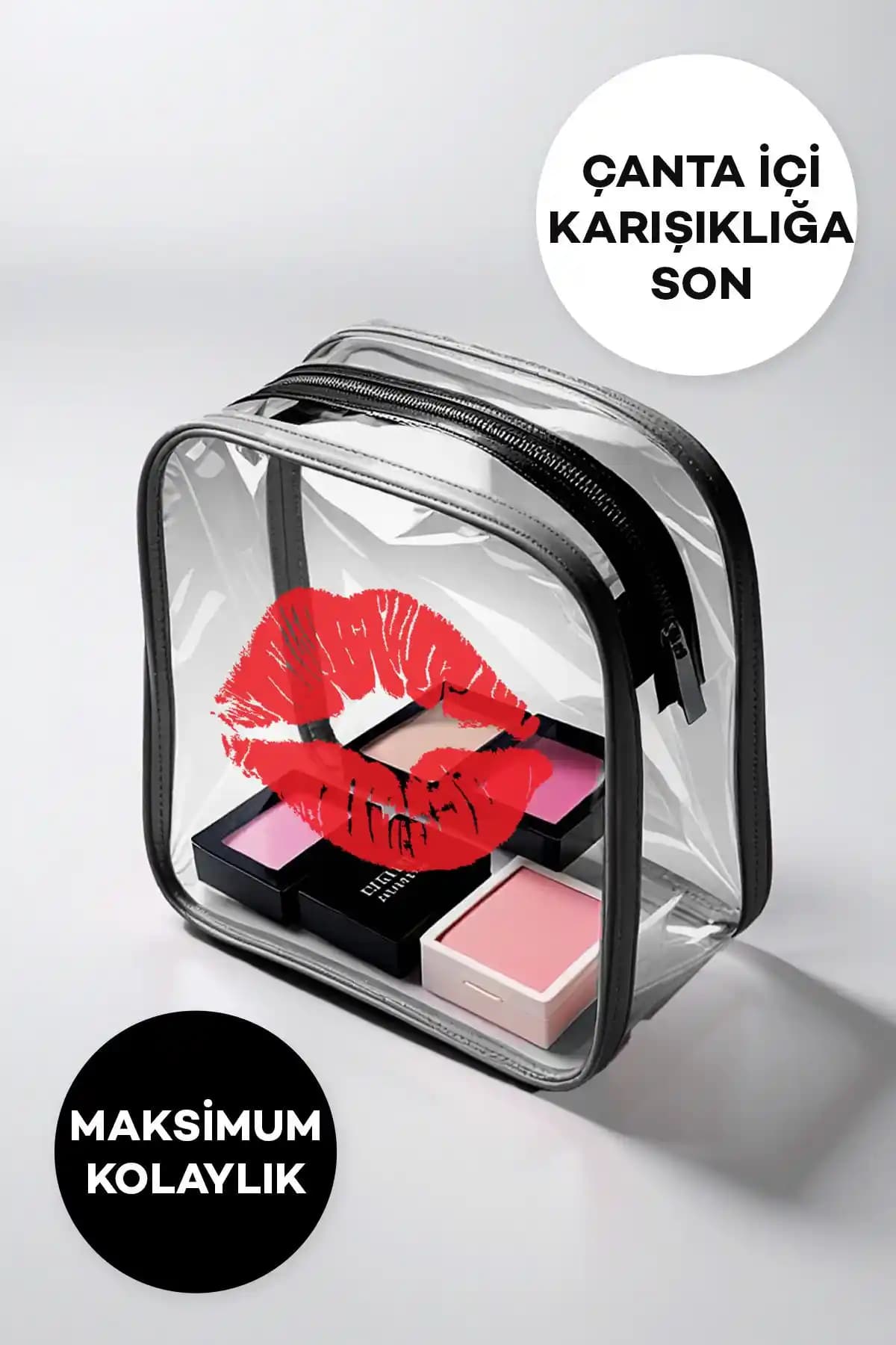 KAYOUBI Şeffaf Kadın Seyahat ve Makyaj Çantası Dayanıklı ve Su Geçirmez Tasarım