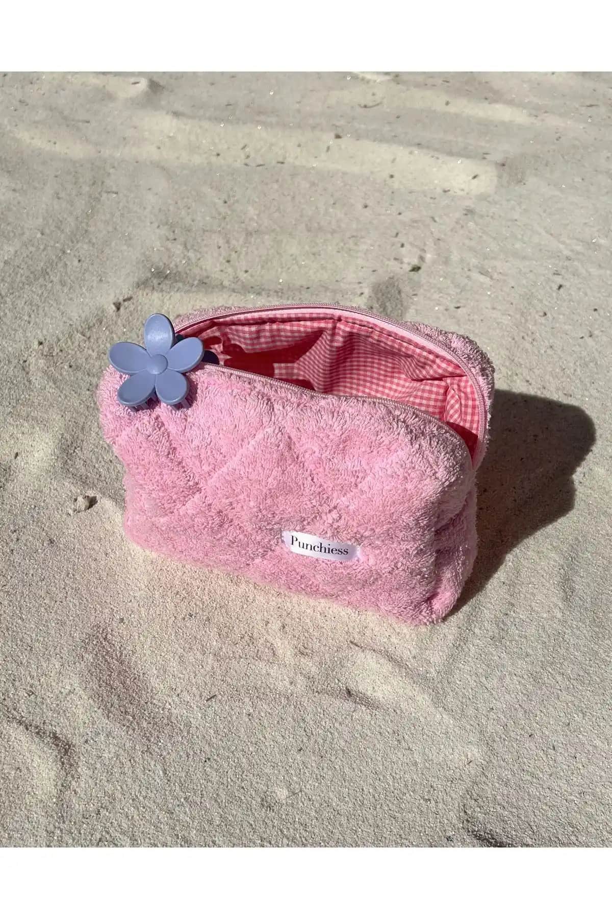 Punchiess Pembe Havlu Makyaj Çantası Şık ve Fonksiyonel Tasarımıyla Günlük ve Seyahat Kullanımı İçin Ideal