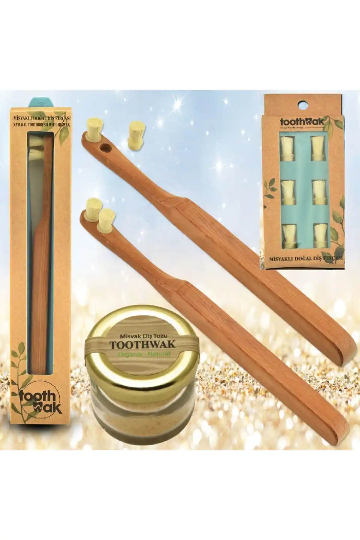 Doğal ve Organik Malzemelerle Güçlü Diş Temizliği için Toothwak Misvak Başlıklı Fırça