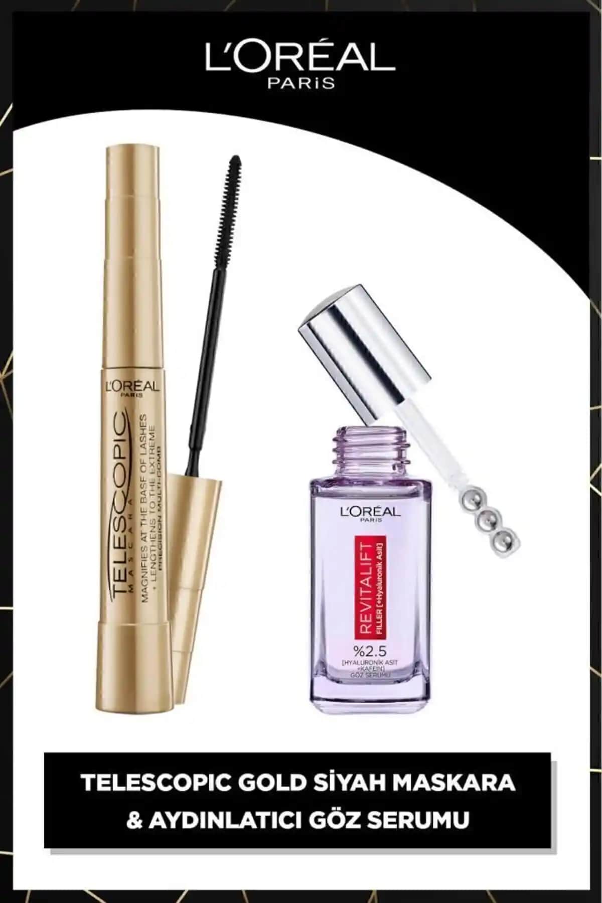 L'Oréal Paris Göz ve Kirpik Bakım Seti: Maskara ve Aydınlatıcı Göz Serumu
