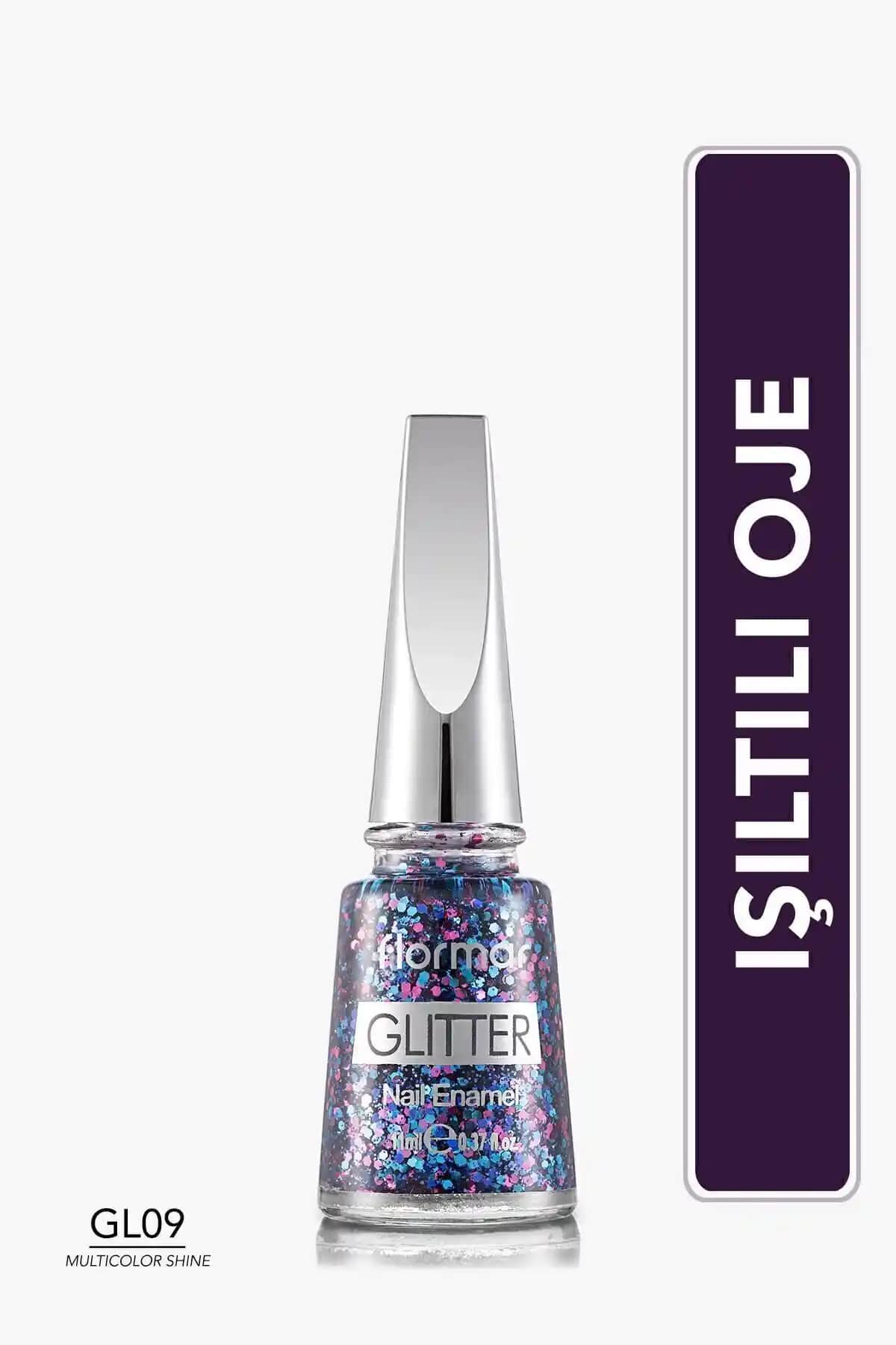 Flormar Şeffaf Yoğun Simli Oje Mor Renkli Glitter Nail Enamel GL09