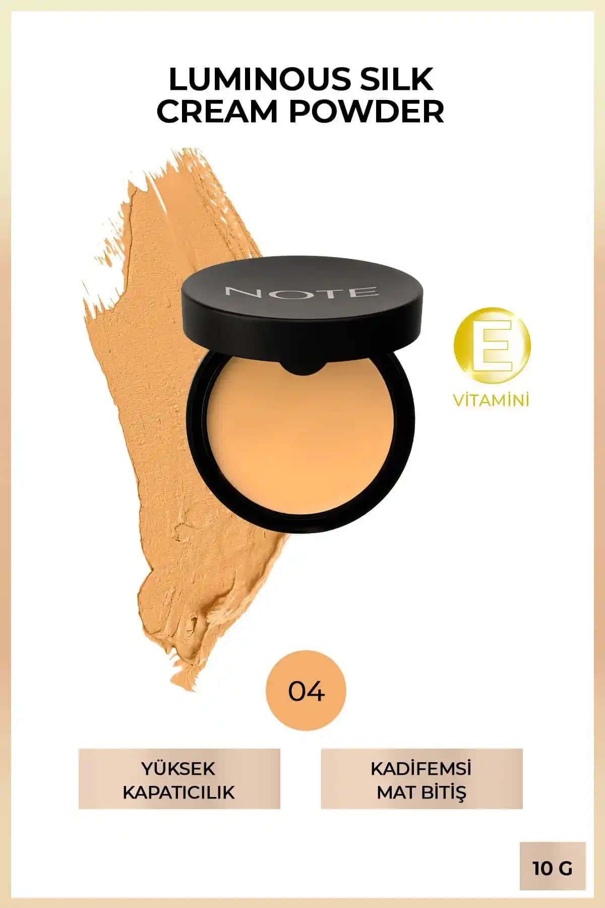 Note Cosmetics Luminous Silk Cream Powder Fondöten 04 Sand, Mat ve Yüksek Kapatıcılık Sağlayan Günlük Kullanım Ürünü