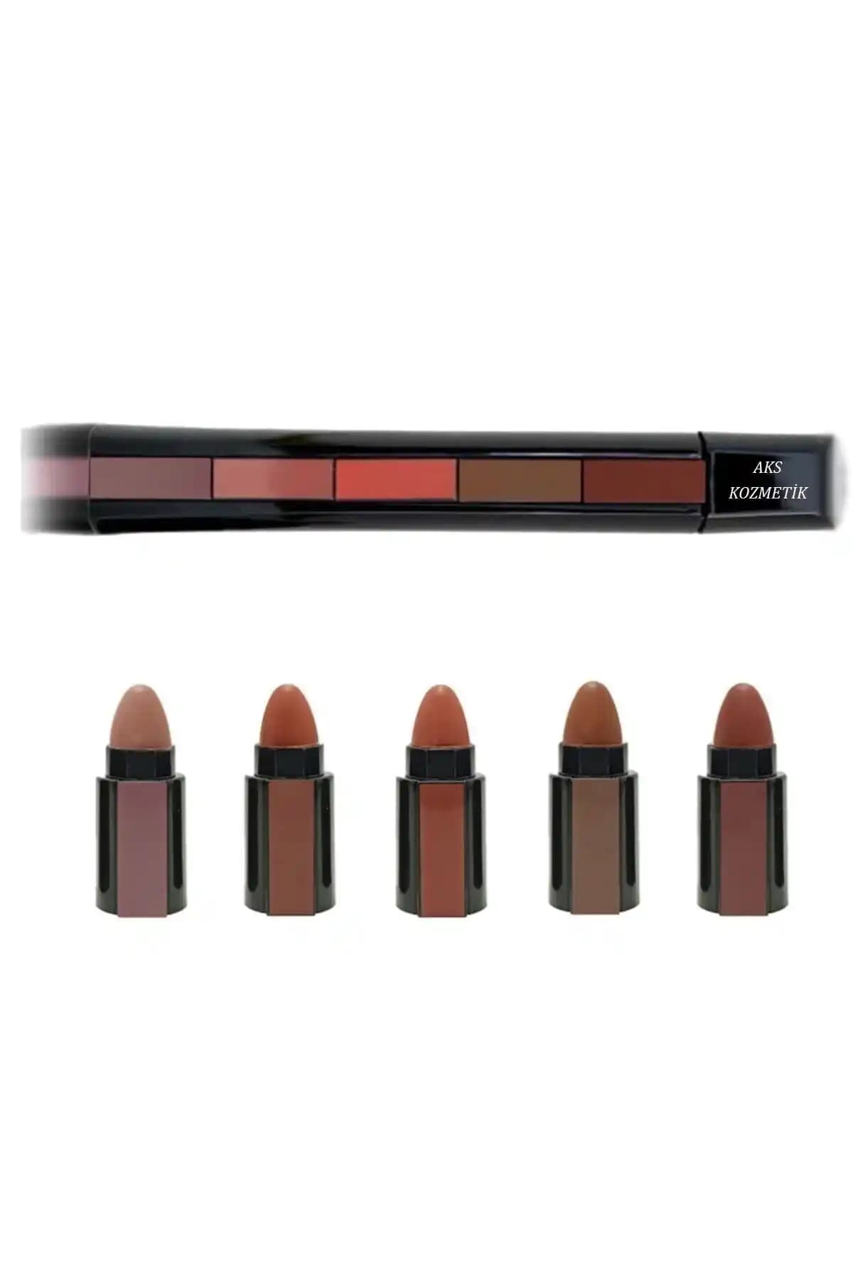 Aks Kozmetik 5'li Matruşka Ruj Seti Modern ve Kalıcı Mat Görünüm Sağlayan Renkli Rujler
