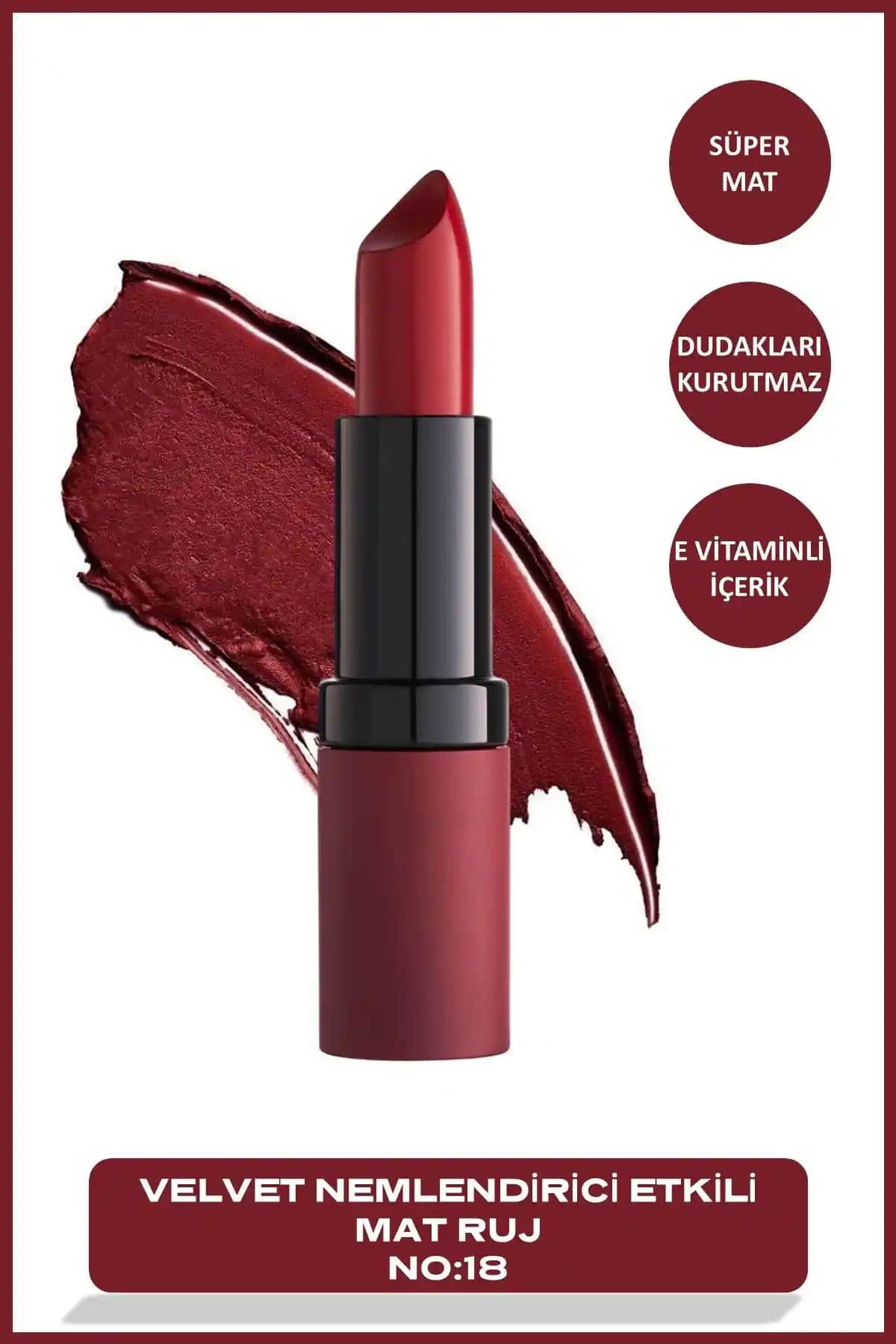 Golden Rose Velvet Matte Ruj No:18 Real Red - Kalıcı ve Yoğun Kırmızı Tonuyla Güçlü Dudaklar
