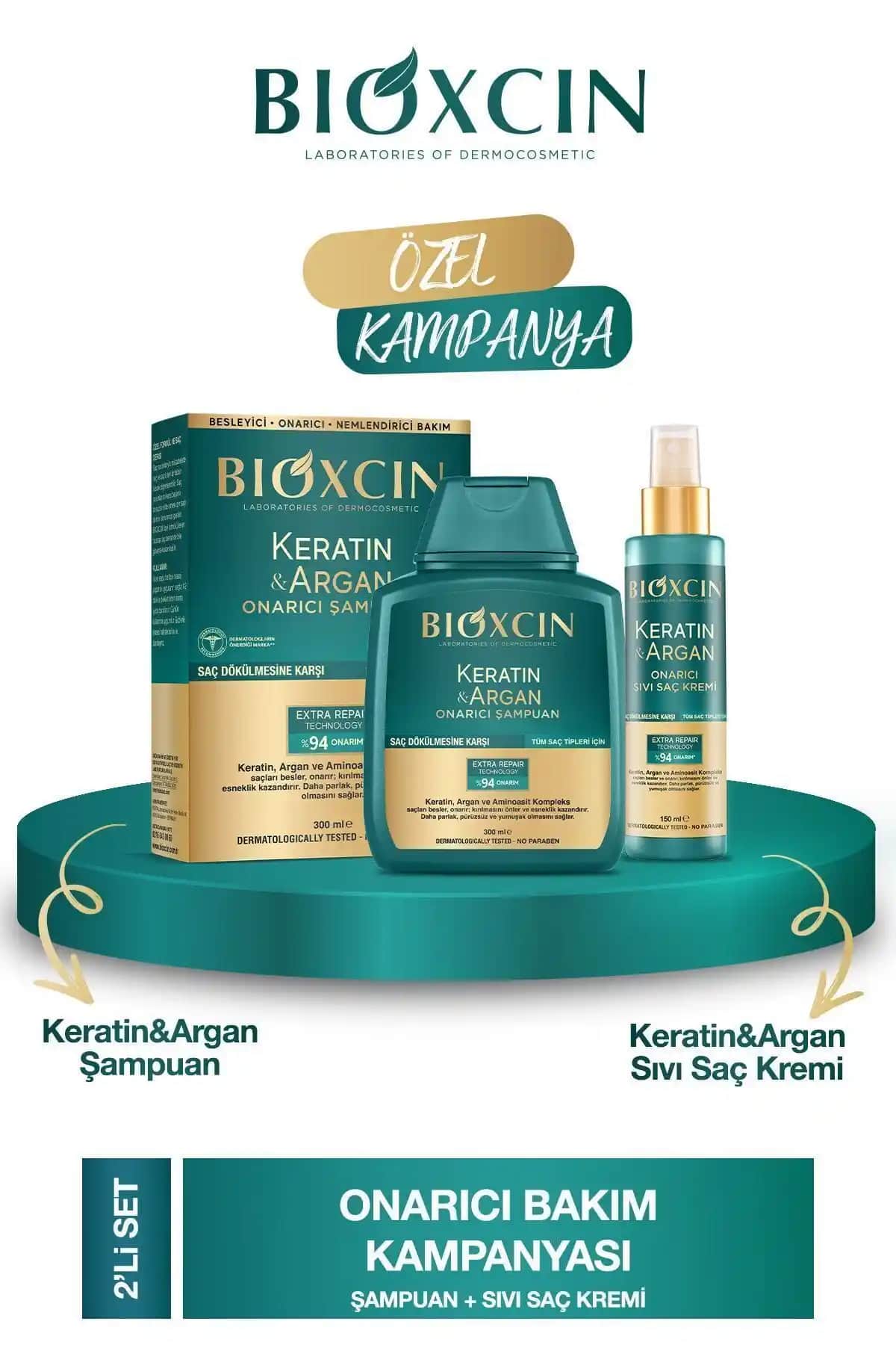 Bioxcin Keratin ve Argan İçerikli Saç Bakım Seti İnce Telli Saçlar İçin Uygun