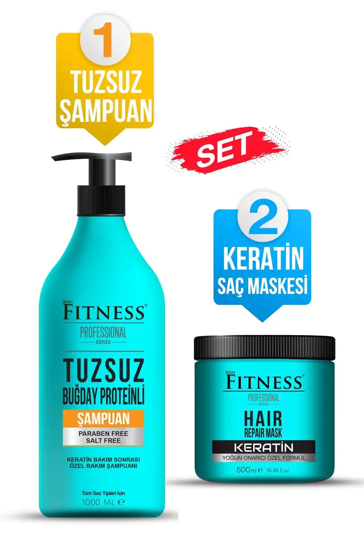 Saç Bakım Seti: Doğal ve Güçlü Saçlar İçin Tuzsuz Şampuan ve Keratin Maskesi