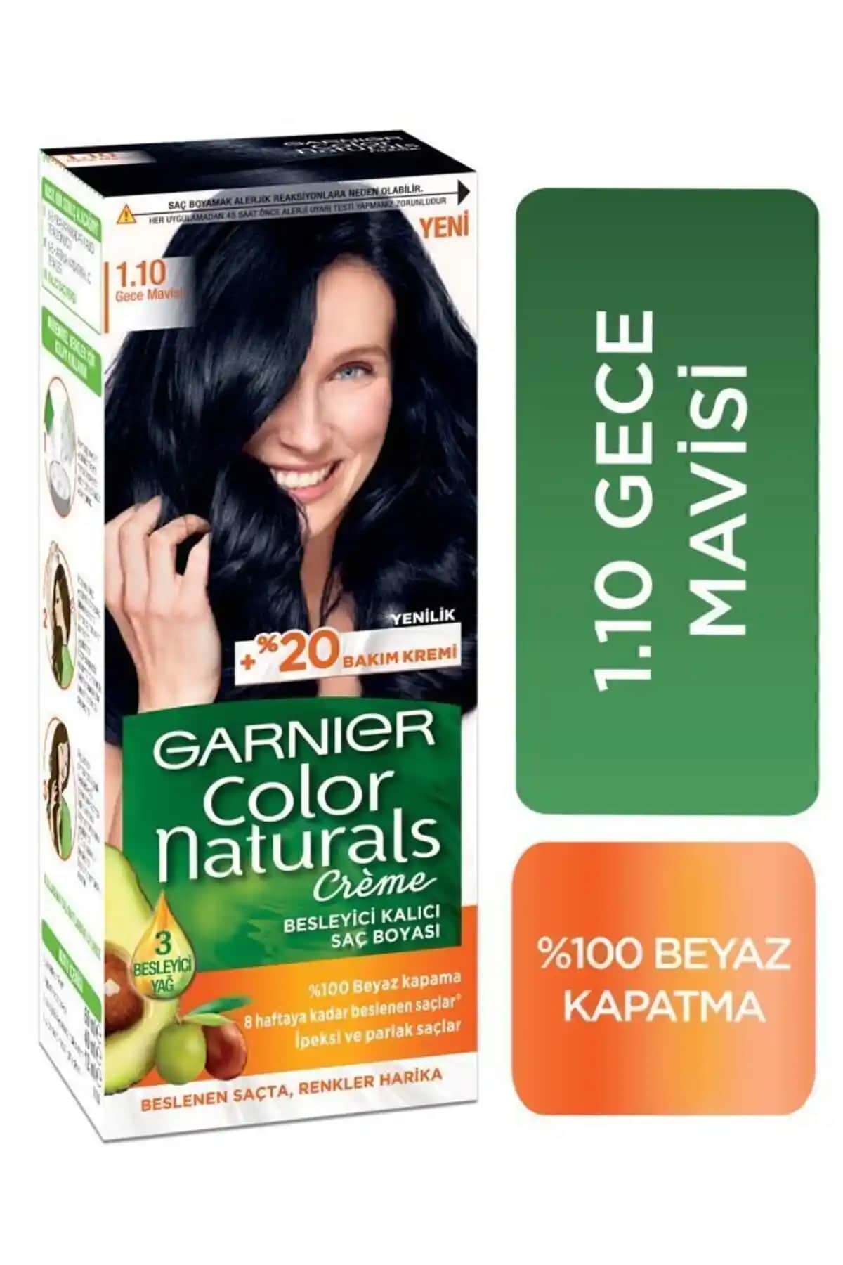 Garnier Color Naturals 1.10 Gece Mavisi: Uzun Süre Kalıcı ve Parlak Saç Boyası