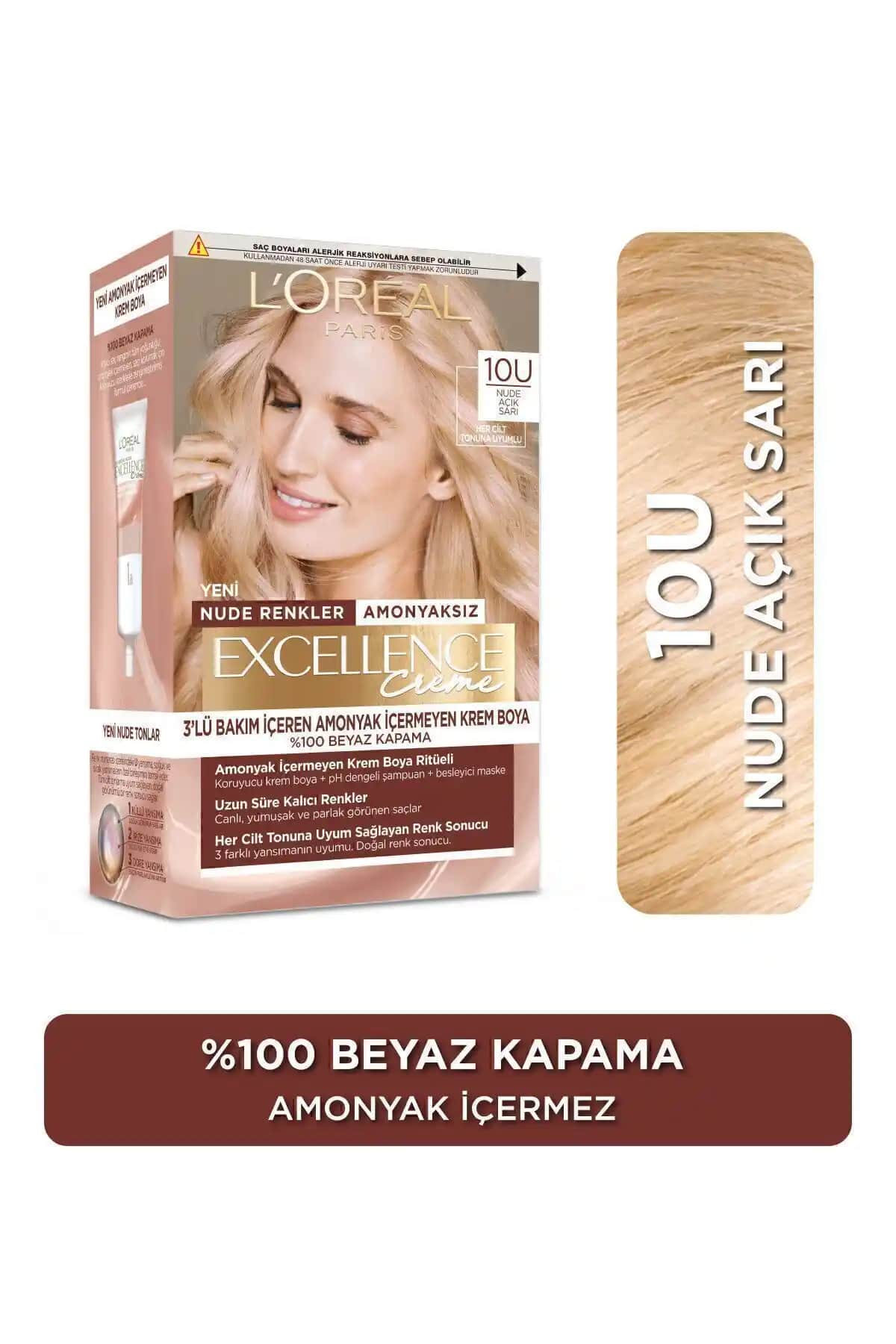 L'Oreal Paris Excellence Creme Nude 10u Açık Sarı Saç Boyası - Doğal ve Kalıcı Renkler