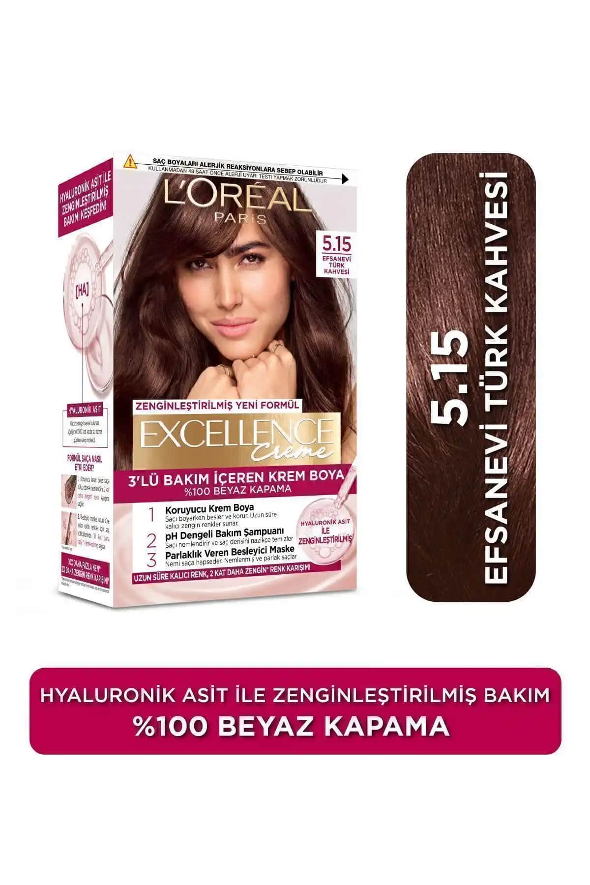 L'Oréal Paris Excellence Creme 5.15 Türk Kahvesi Saç Boyası Kalıcı ve Doğal Renk