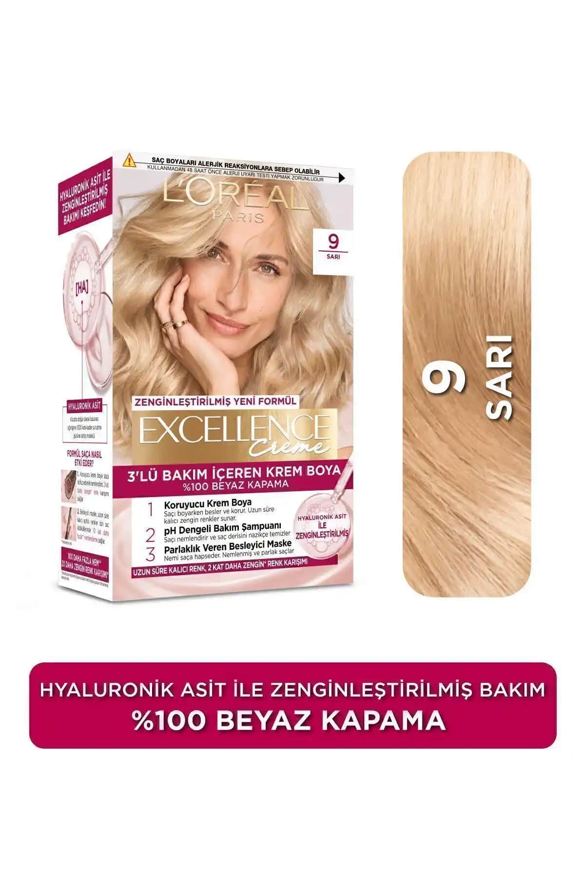 L'Oreal Paris Excellence Creme 9 Sarı Saç Boyası ile Doğal ve Parlak Görünüm