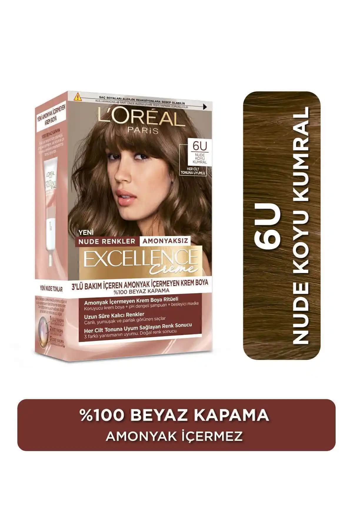 L'Oreal Paris Excellence Creme Nude Saç Boyası 6u Koyu Kumral Doğal ve Uzun Süreli Renk Koruması
