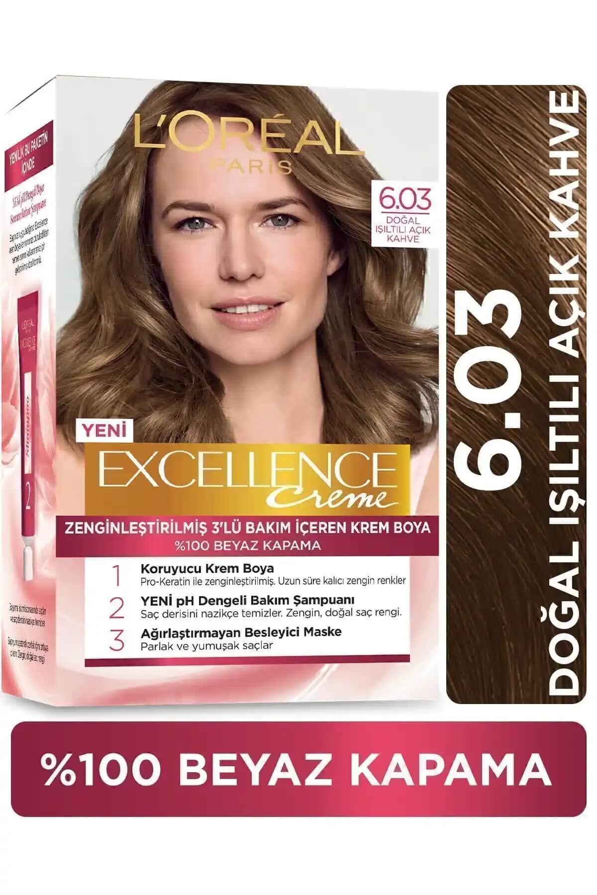 L'Oreal Paris Excellence Creme Saç Boyası 6.03 Yoğun Koyu Kumral Güçlü ve Doğal Renk Sağlayan Formül