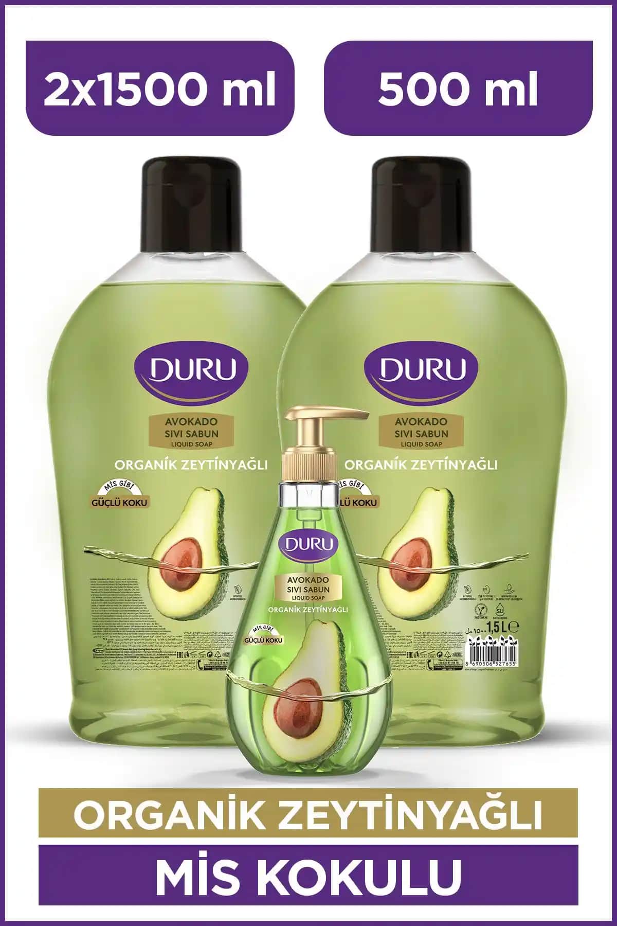 Duru Organik Zeytinyağlı Sıvı Sabun 1,5L doğal içeriklerle cilt dostu temizlik sağlar