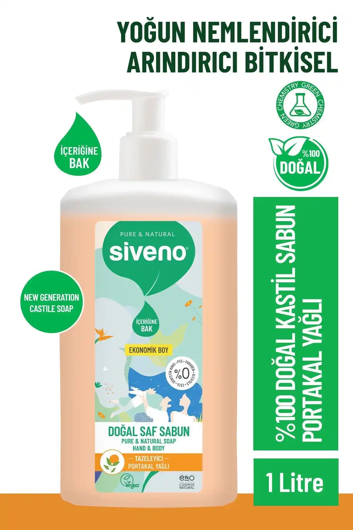 Siveno %100 Doğal Sıvı Kastil Sabun Portakal Yağlı Doğal ve Güçlü Temizlik Çözümü