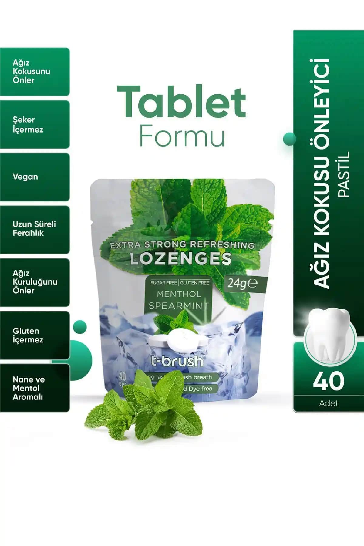 TBRUSH Ağız Kokusu Önleyici Mentol ve Nane Aromalı Pastil: Ferahlatıcı ve Doğal Ağız Bakımı