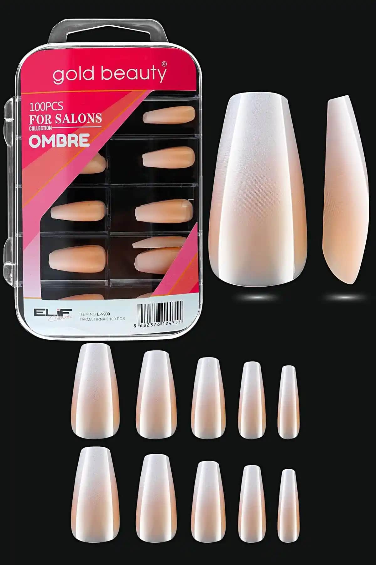 Gold Beauty Ombre 100'lü Takma Tırnak Kısa Balerin, Estetik ve Kolay Kullanım