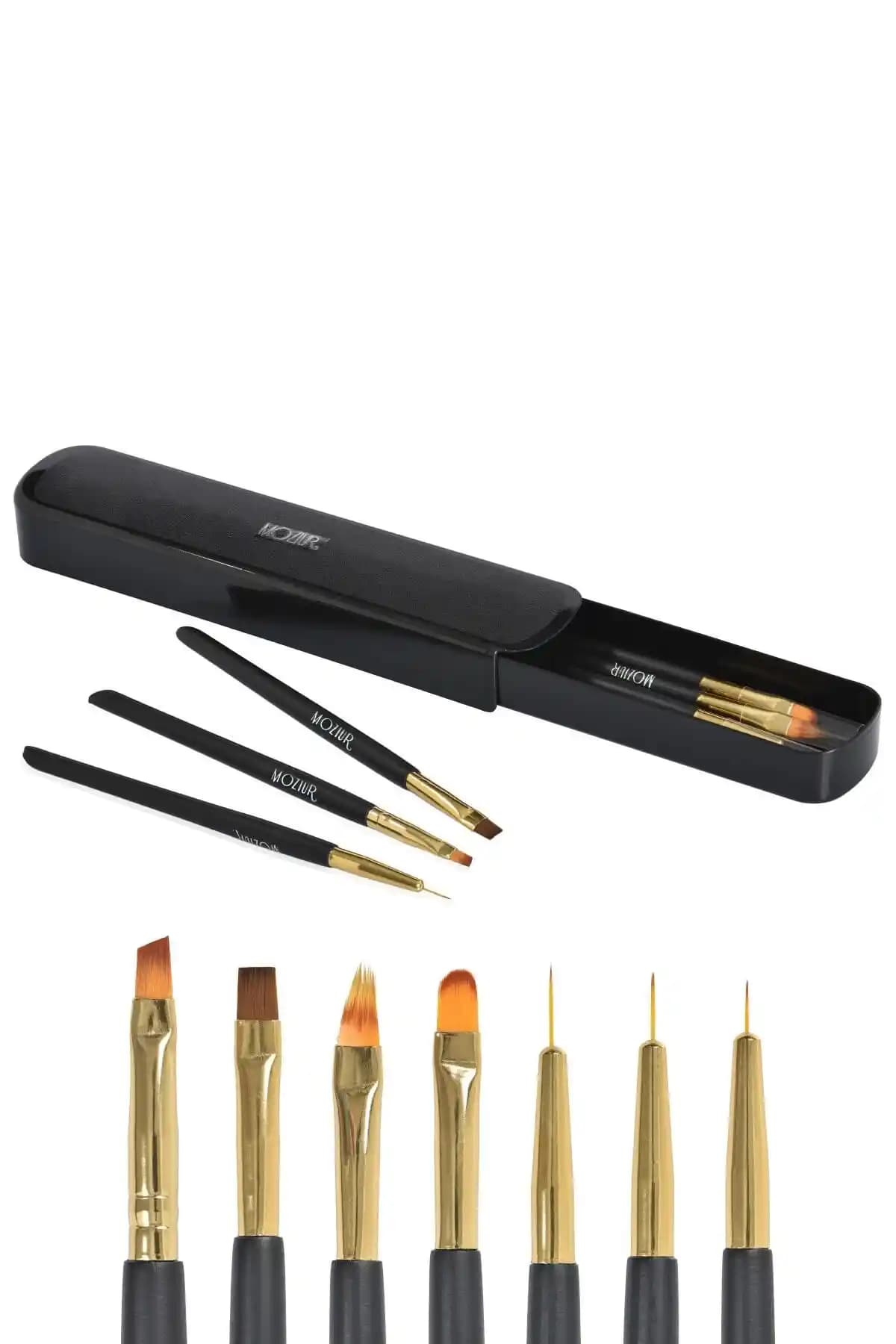 MOZIUR 7'li Lüks Kalıcı Oje ve Protez Tırnak Fırça Seti Profesyonel ve Ev Kullanımı İçin Uygun