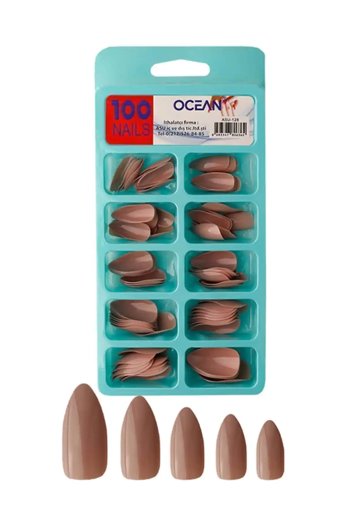 Ocean 128 100''lü Kutulu Badem Şekilli Altın Renk Takma Tırnak Ürünü