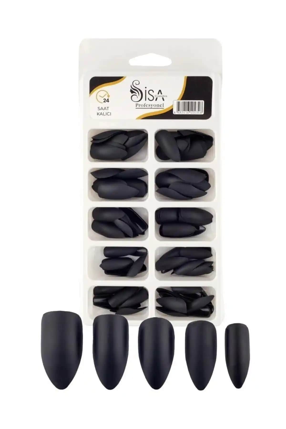 SİSA Cosmetics Maqya Siyah Badem Takma Tırnak Profesyonel 100'lü dayanıklı ve şık tasarım